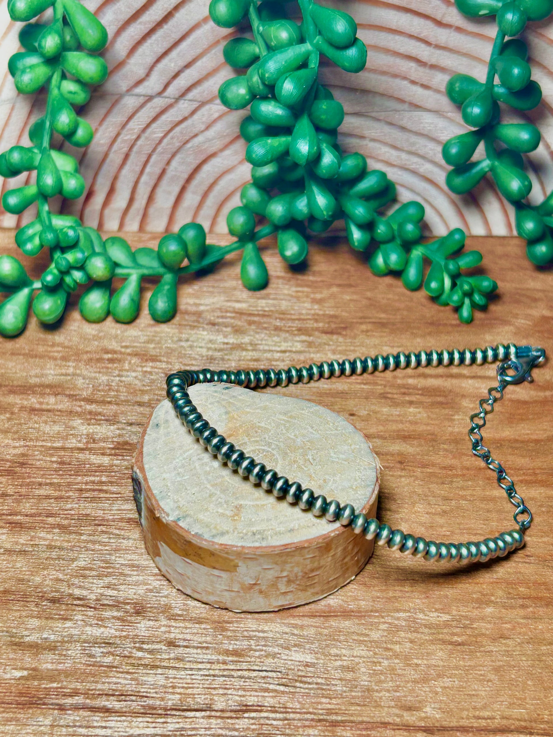 Navajo Made Sterling Silver Strung 4 MM Disc Pearls Anklet