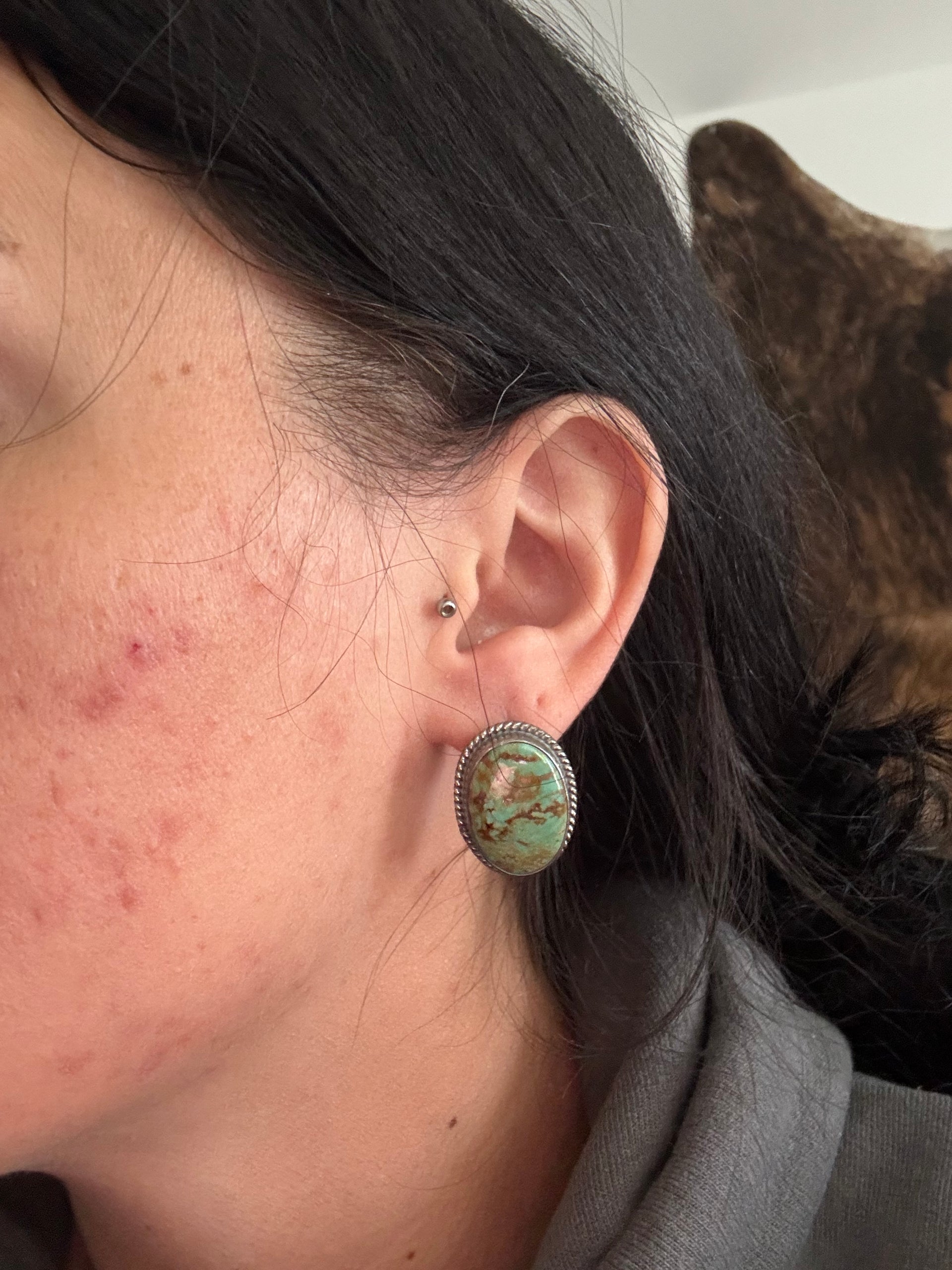 Larry Kaye Kingman Turquoise & Sterling Silver Post Earrings