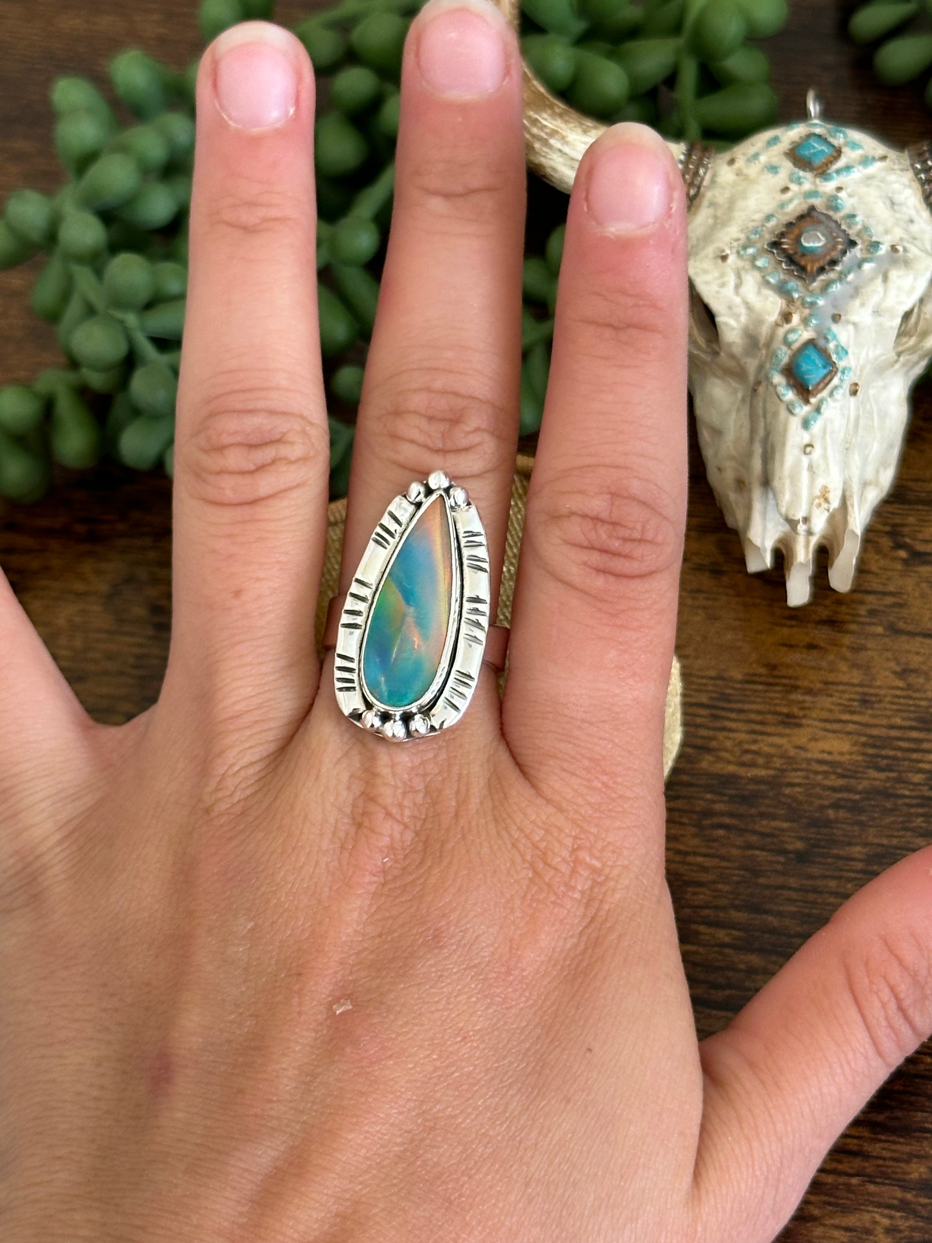 Southwest Handmade Opal & Sterling Silver Adjustable Ring