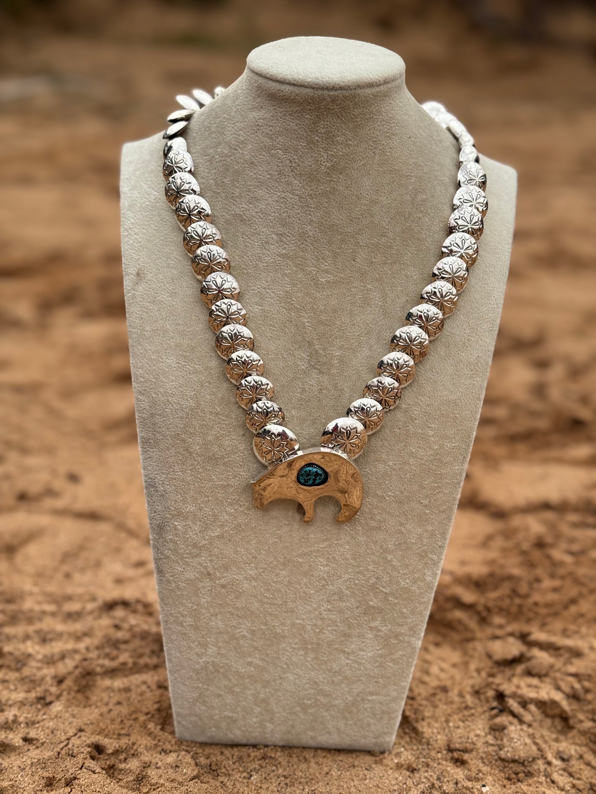 Navajo Made Kingman Turquoise & Sterling Silver Pearl Necklace Set