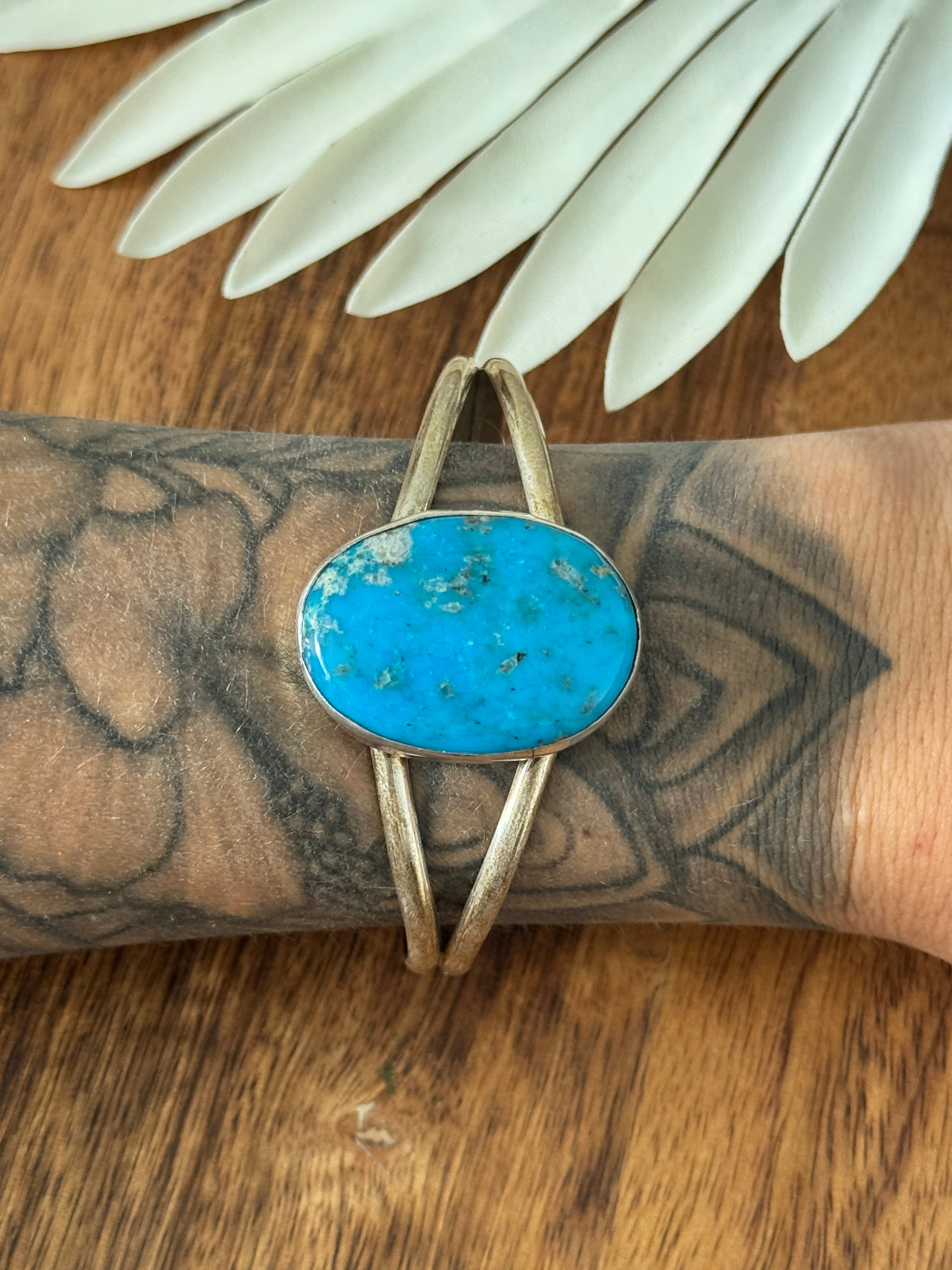 Navajo Made Kingman Turquoise & Sterling Silver Cuff Bracelet