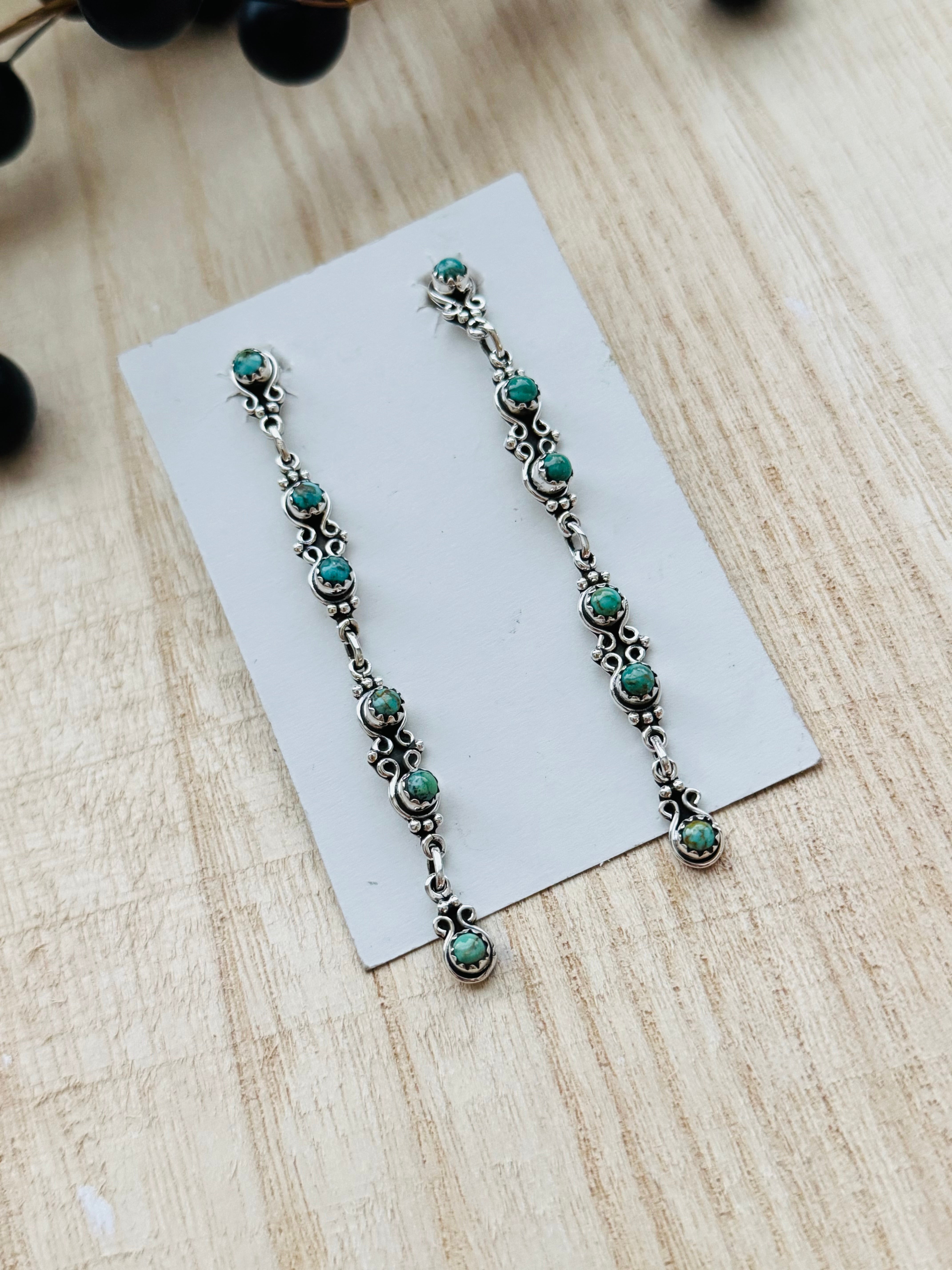 Southwest Handmade Kingman Turquoise & Sterling Silver Post Dangle Earrings