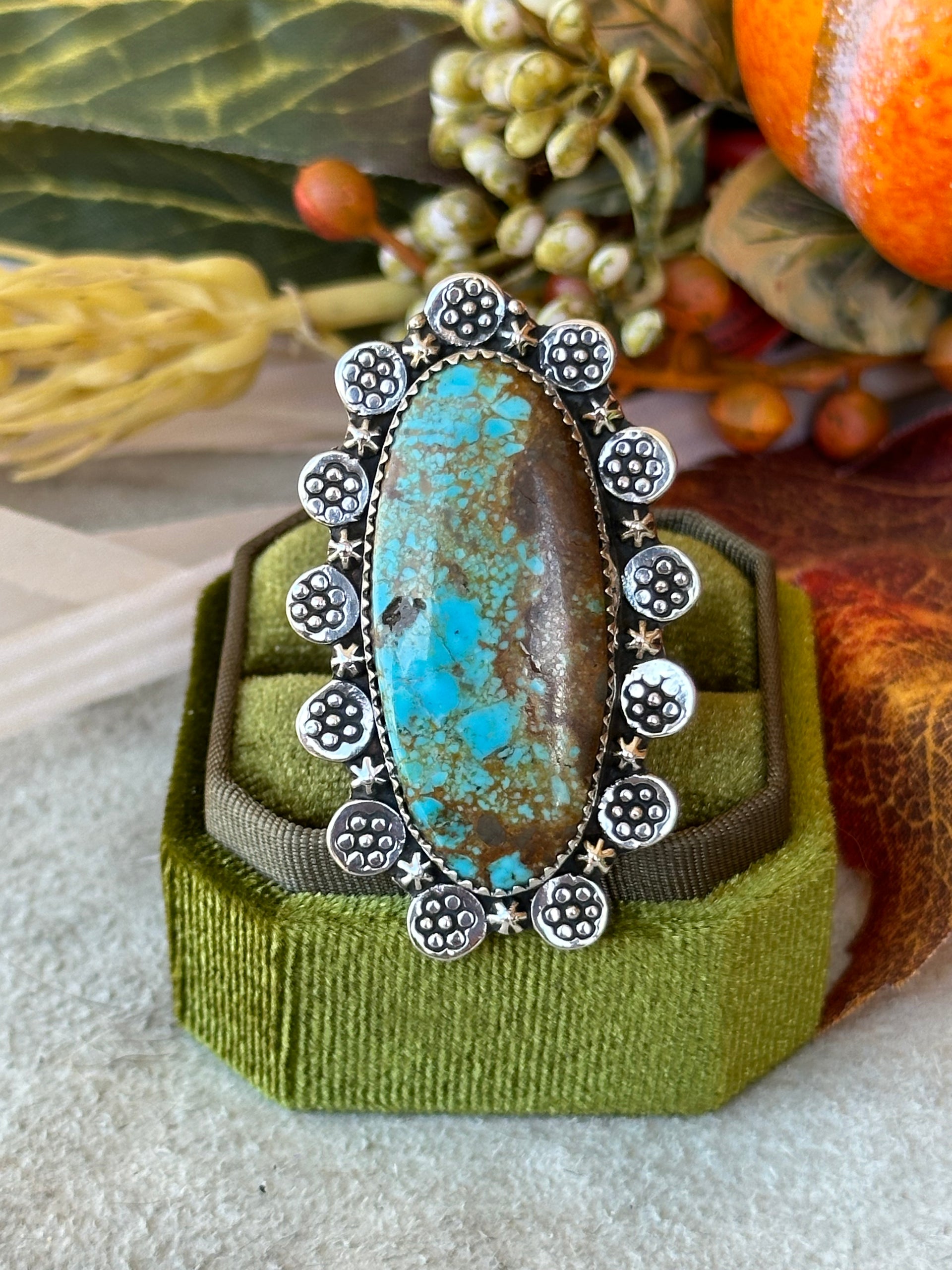 Southwest Handmade #8 Turquoise & Sterling Silver Adjustable Ring