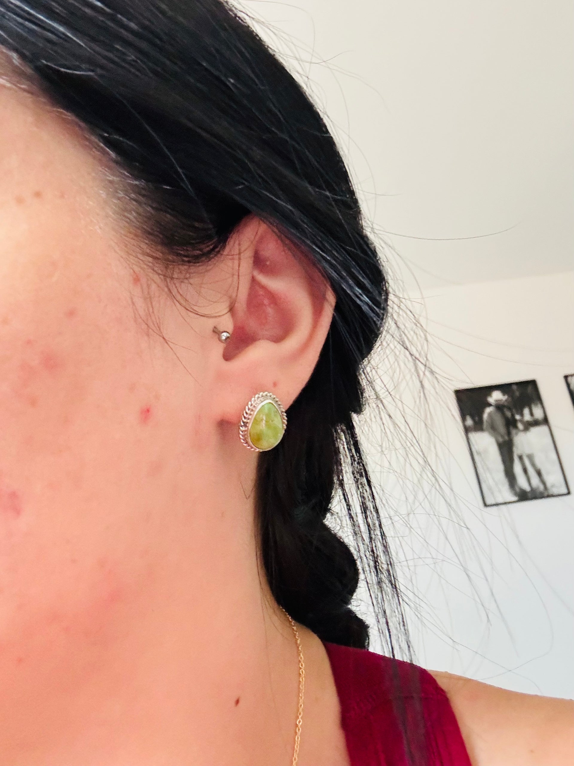 Navajo Made Sonoran Mountain Turquoise & Sterling Silver Post Earrings