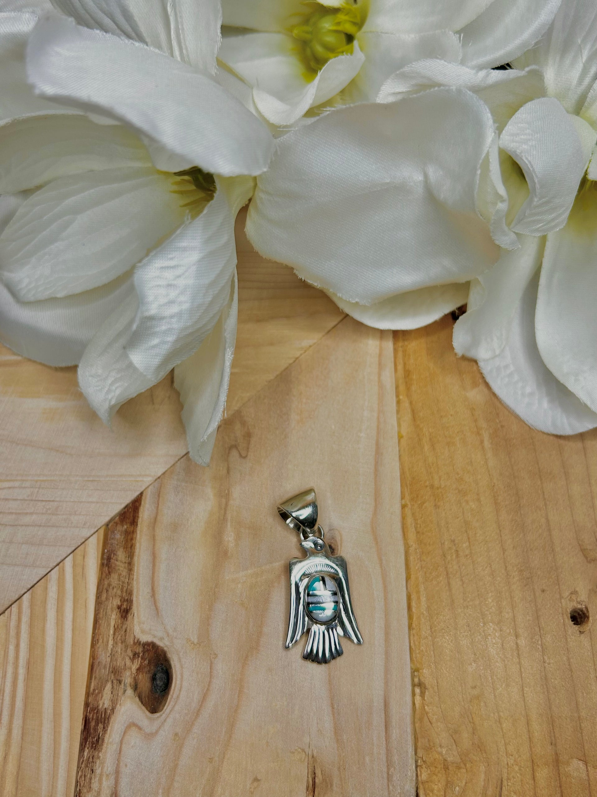 Navajo Made Multi Stone & Sterling Silver Pendant