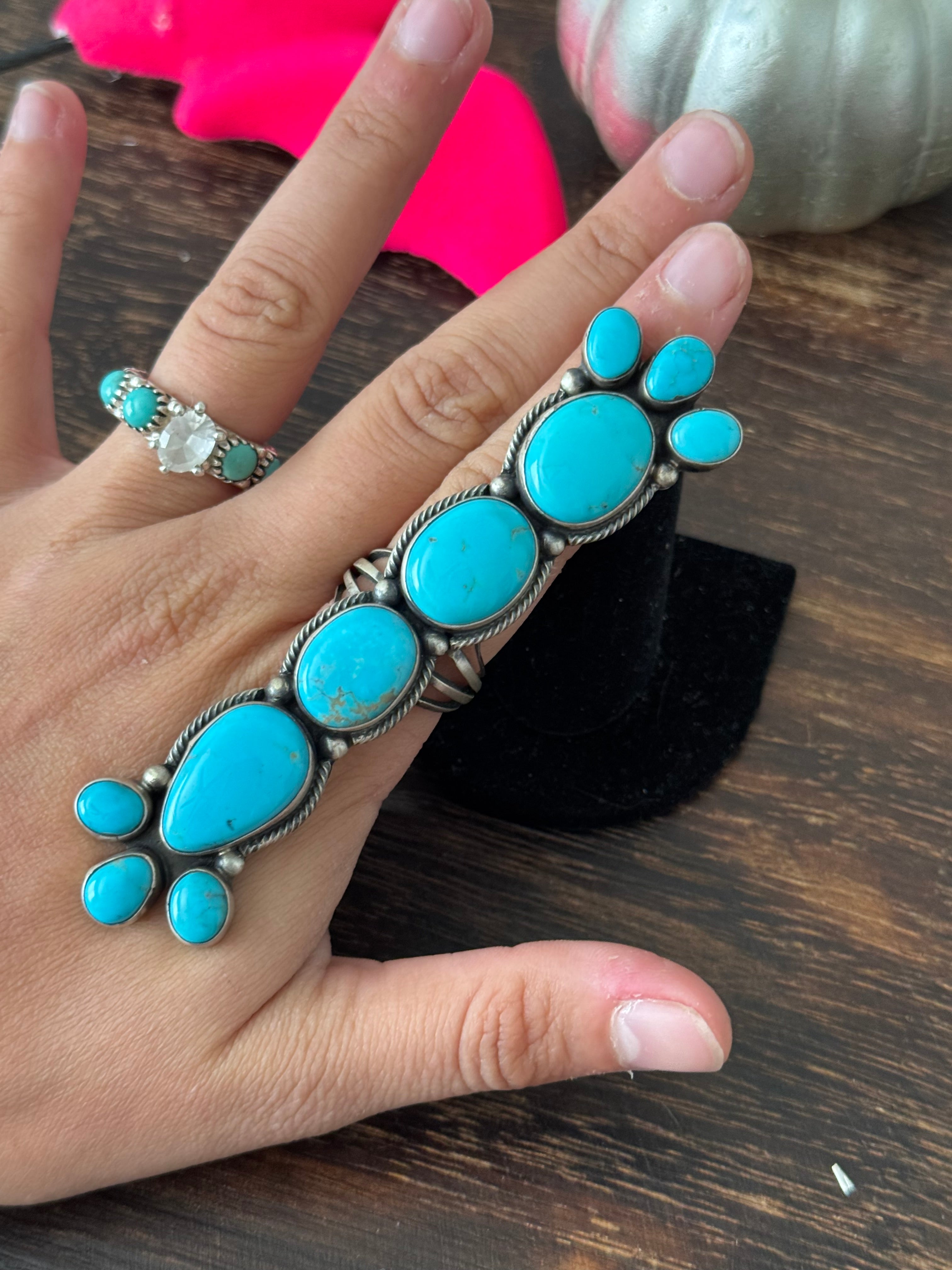 Navajo Made Kingman Turquoise & Sterling Silver Ring Size 8.75