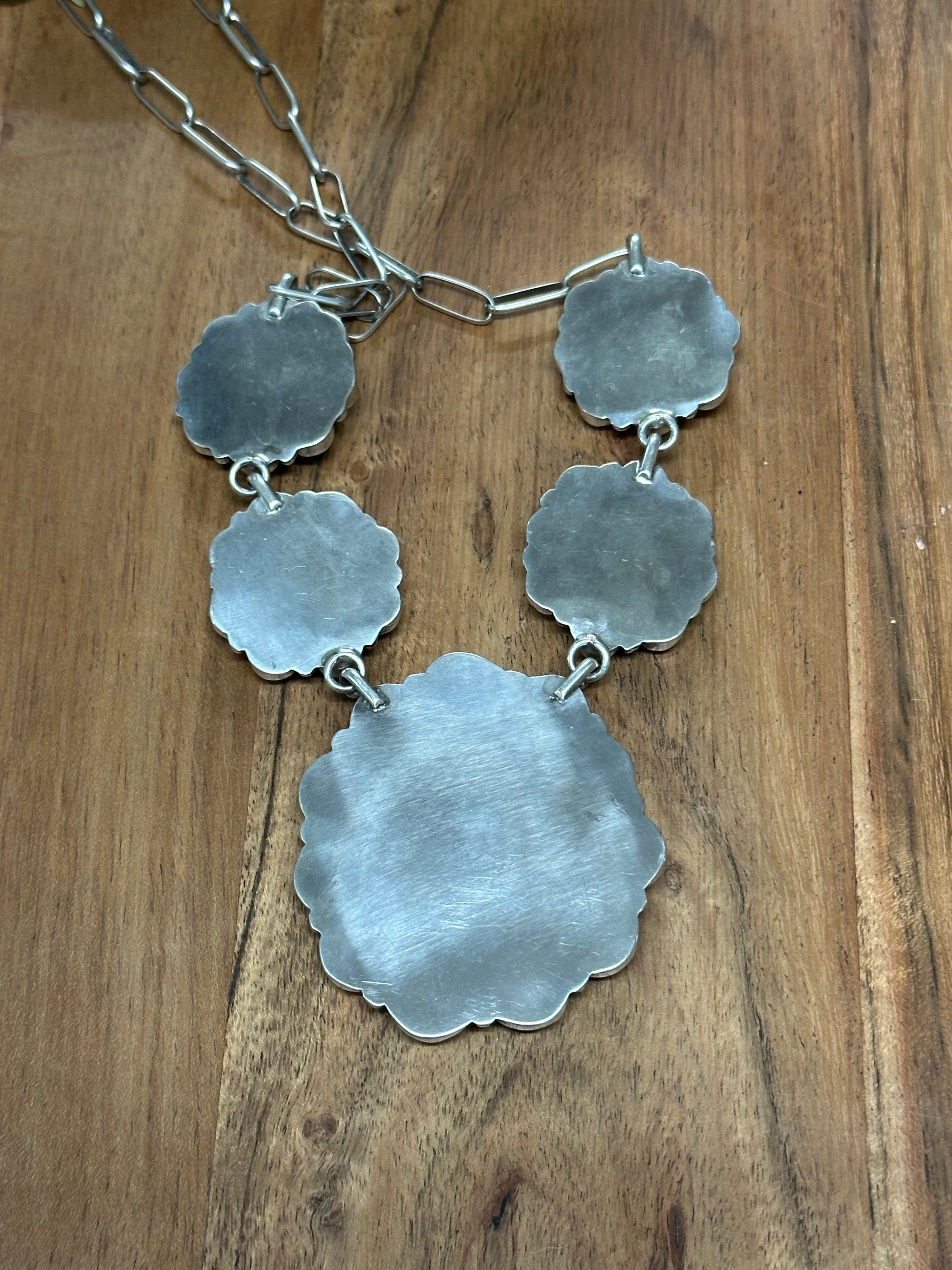 Navajo Made White Buffalo & Sterling Silver Necklace Set