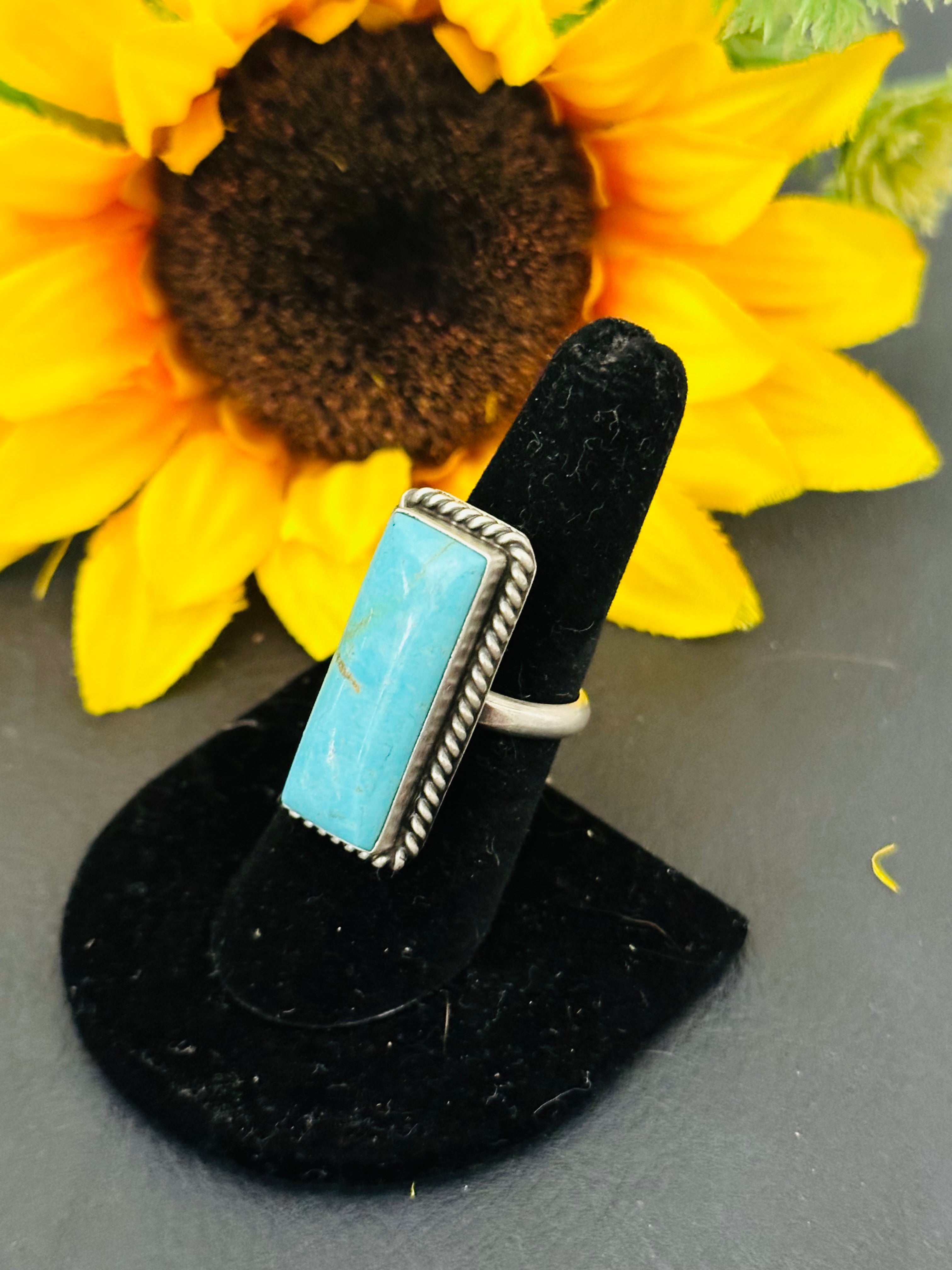 Navajo Made Kingman Turquoise & Sterling Silver Adjustable Ring