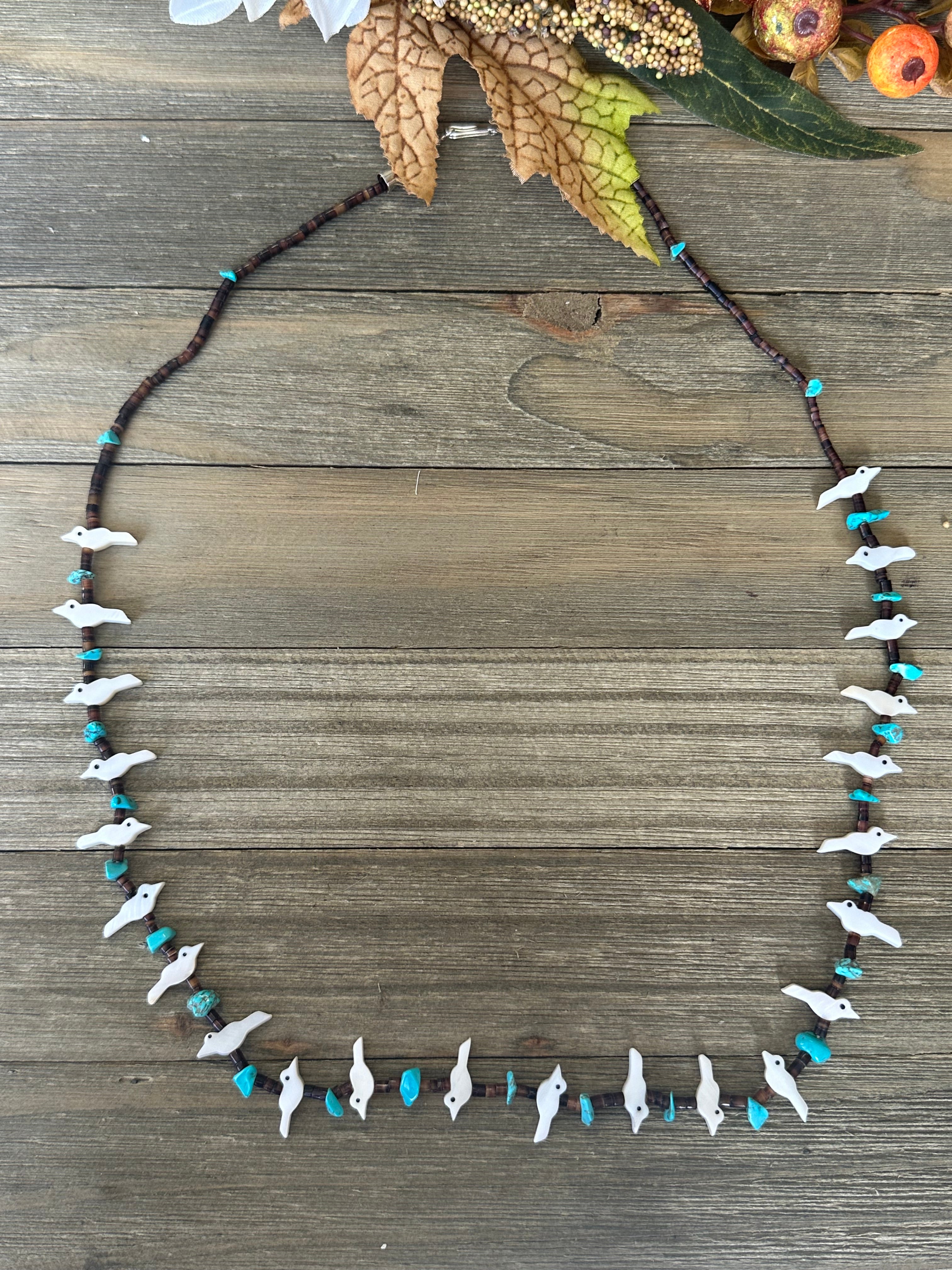 Zuni Strung Multi Stone & Sterling Silver Beaded Fetish Necklace