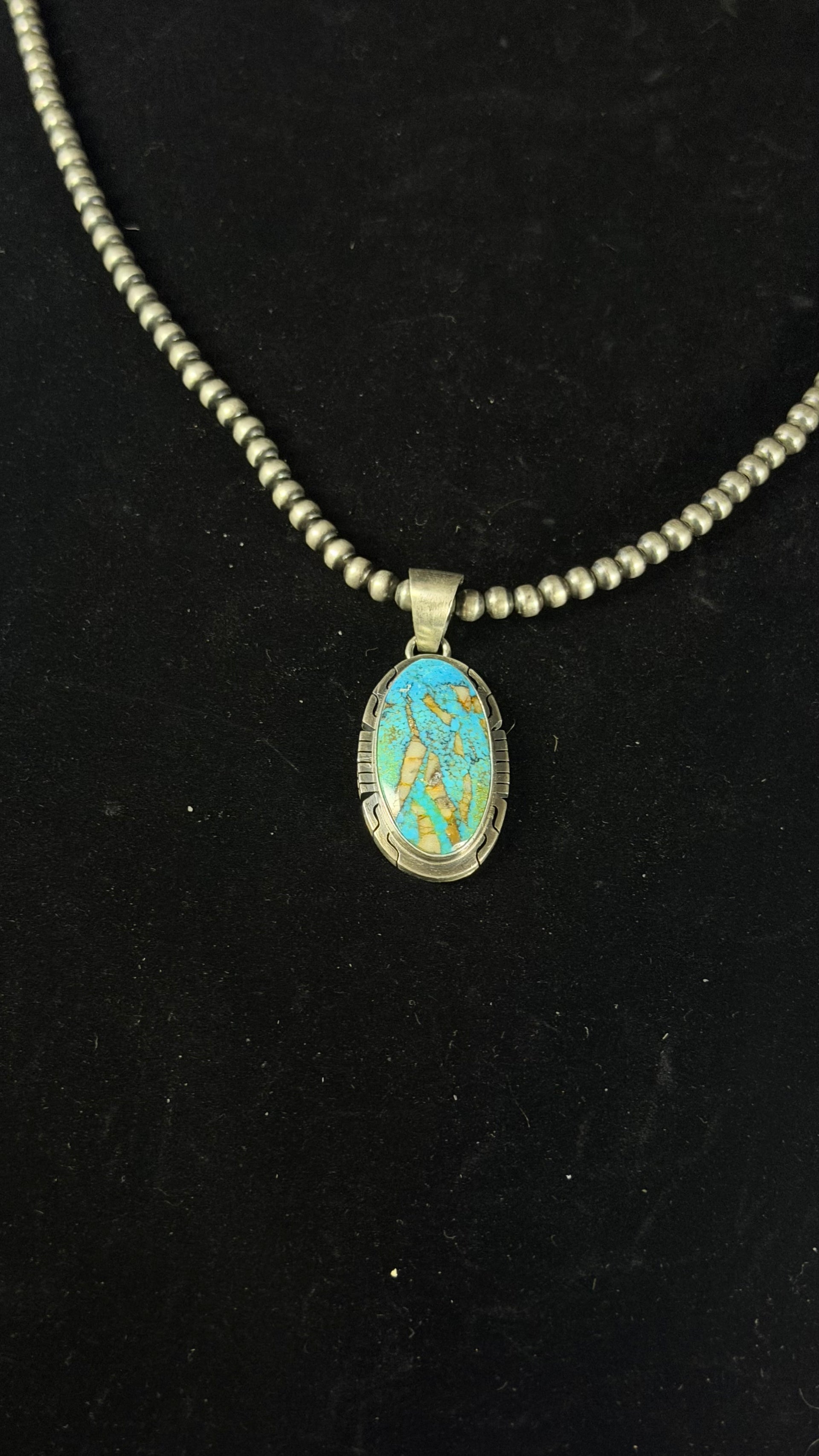 Dave Skeets High Grade Kingman Turquoise & Sterling Silver Pendant