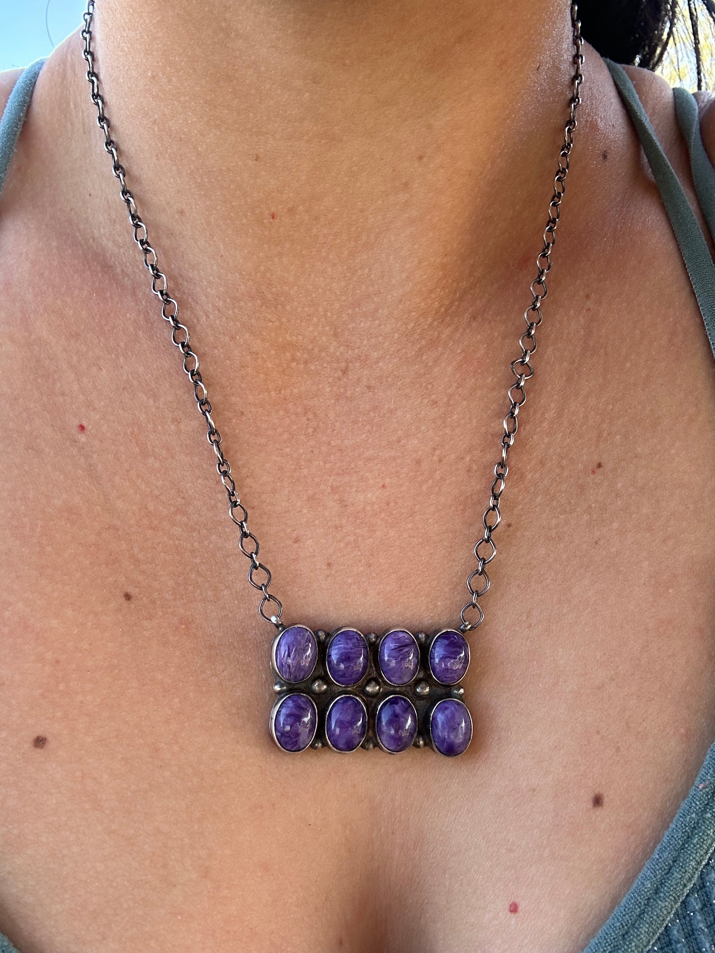 Navajo Made Charoite & Sterling Silver Necklace