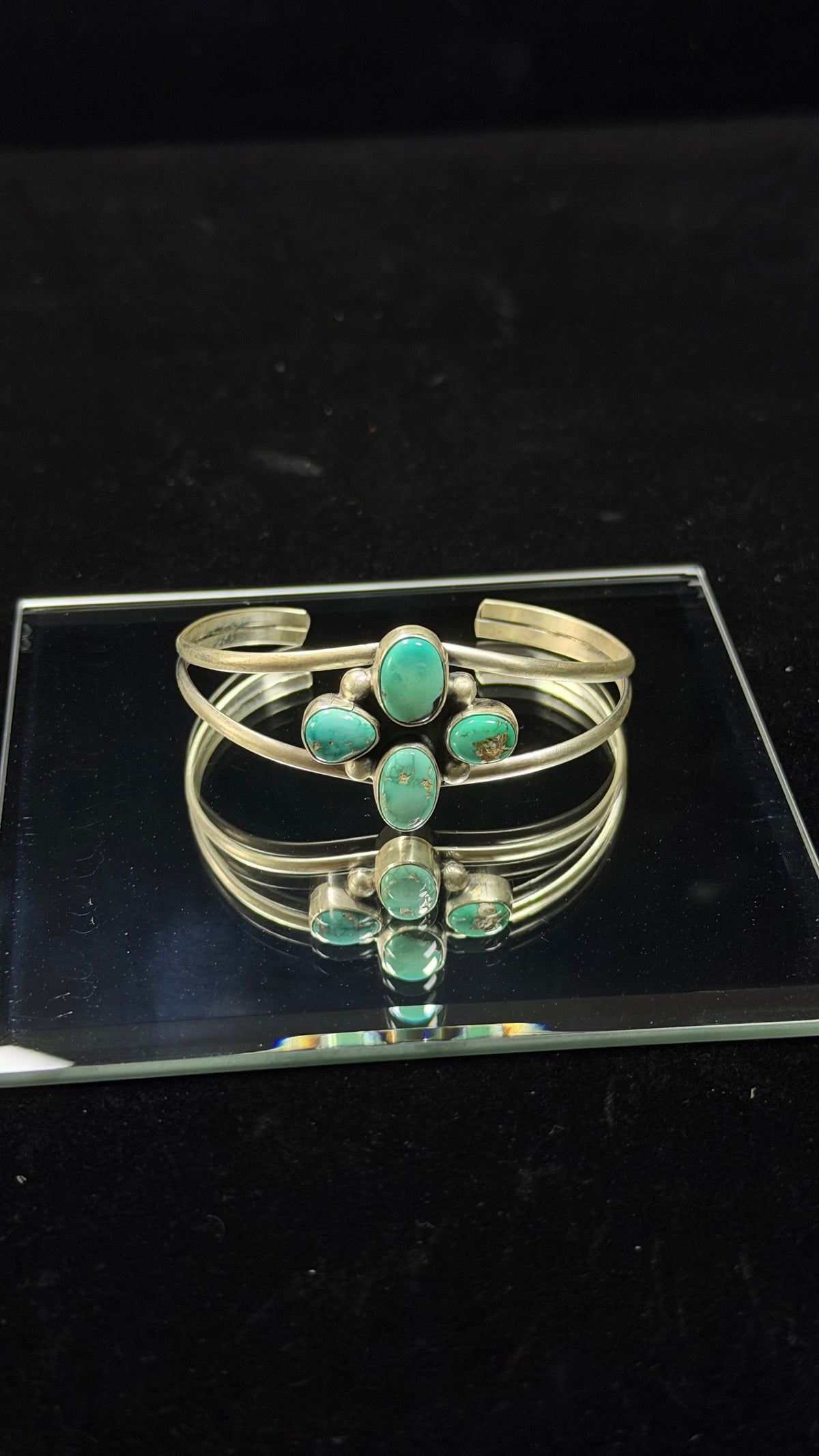 Danny Henio Royston Turquoise & Sterling Silver Cluster Cuff Bracelet