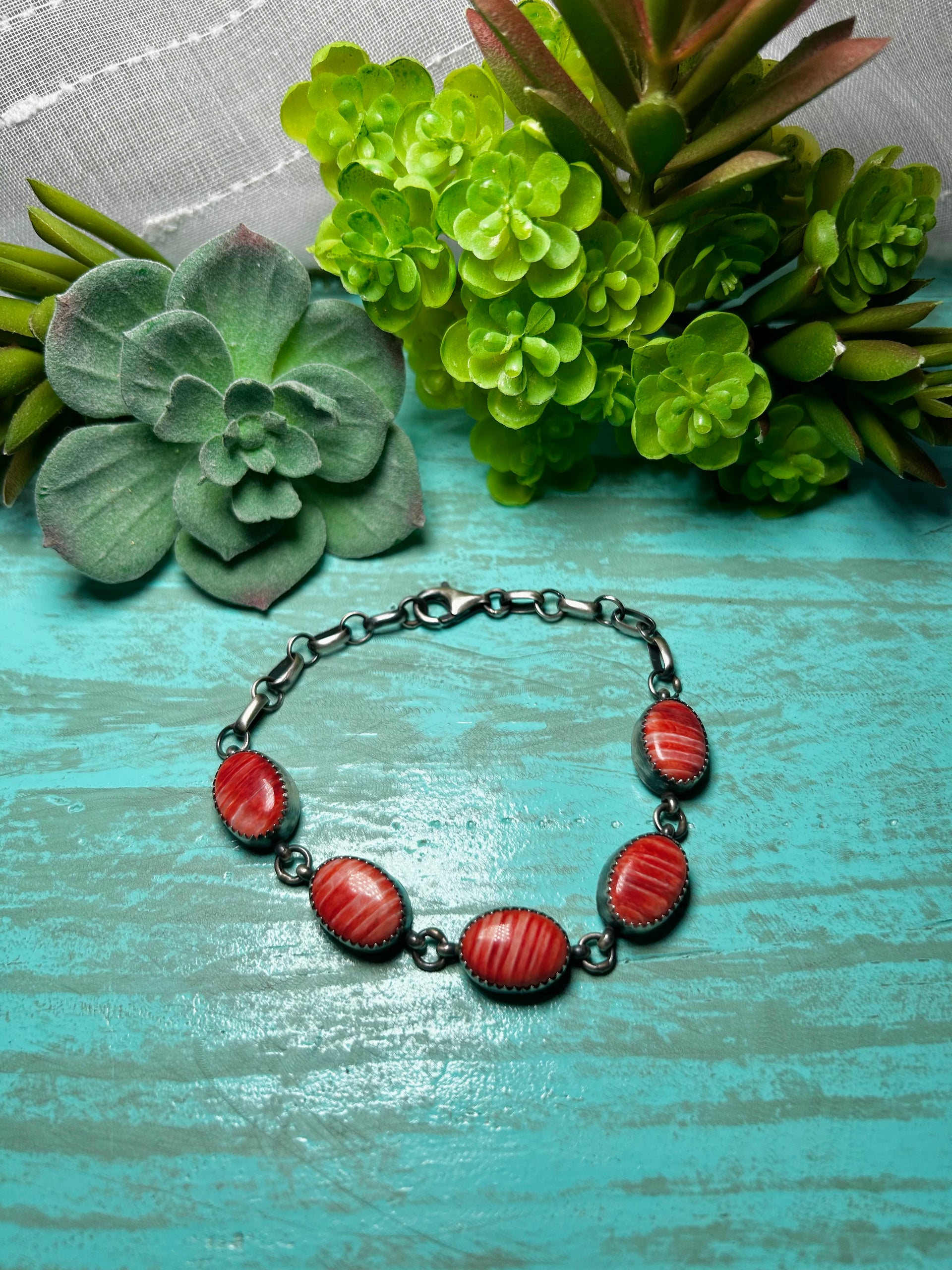 Navajo Made Spiny Oyster & Sterling Silver Bracelet