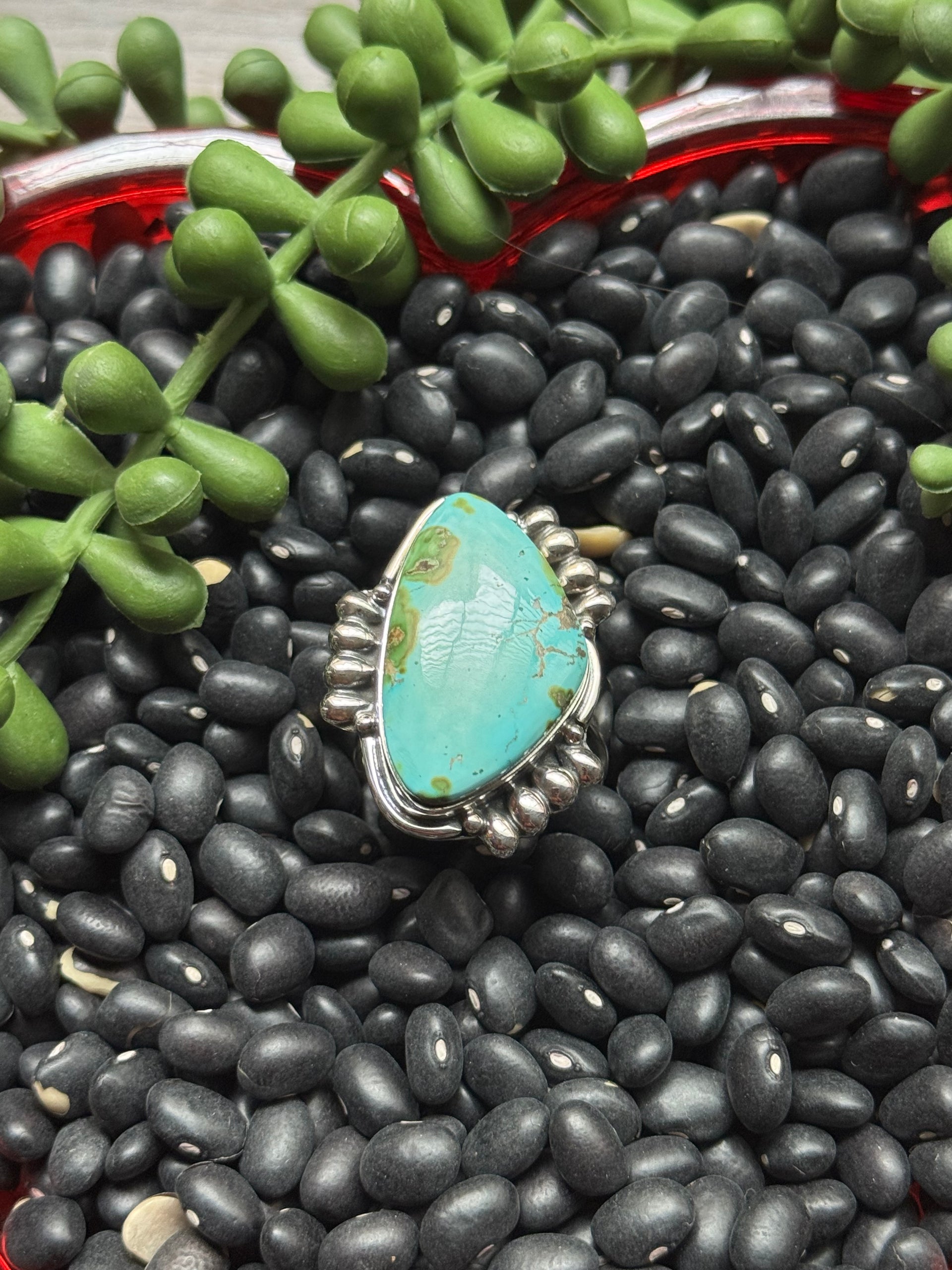 Southwest Handmade Sonoran Mountain Turquoise & Sterling Silver Adjustable Ring