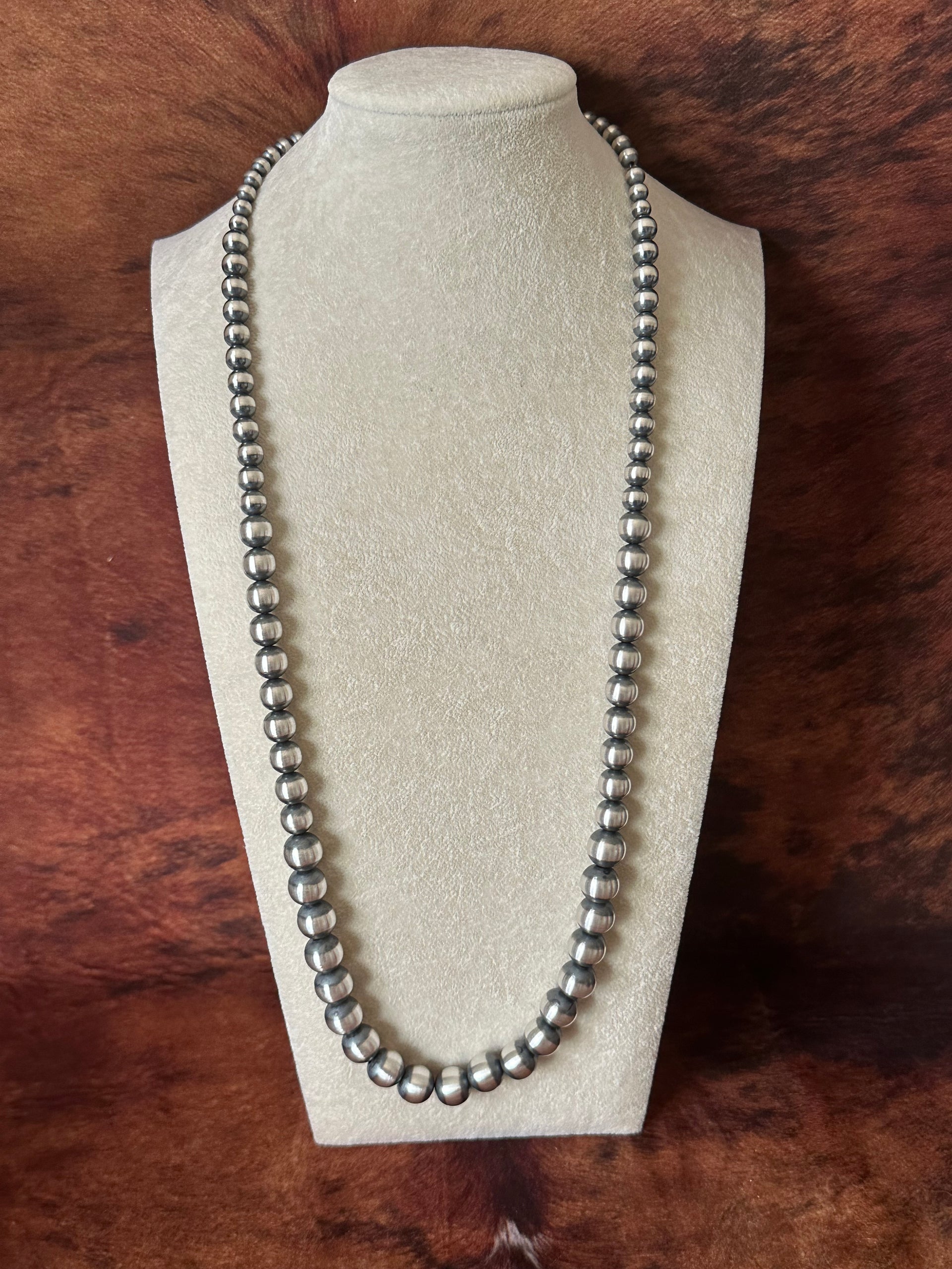 Navajo Strung 6 MM-12 MM Graduated Sterling Silver Pearls Beaded Necklace
