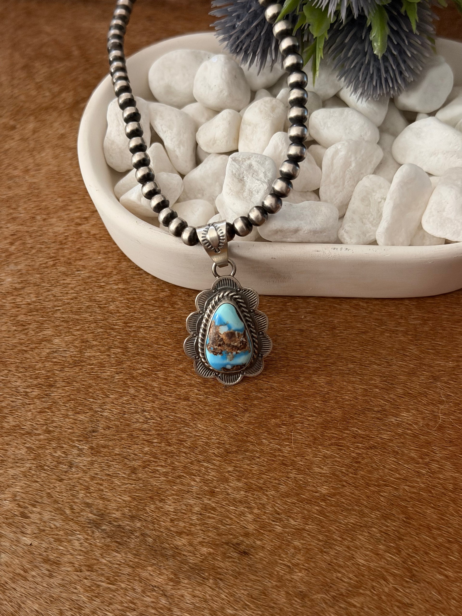 Dave Skeets Golden Hills Turquoise & Sterling Silver Pendant