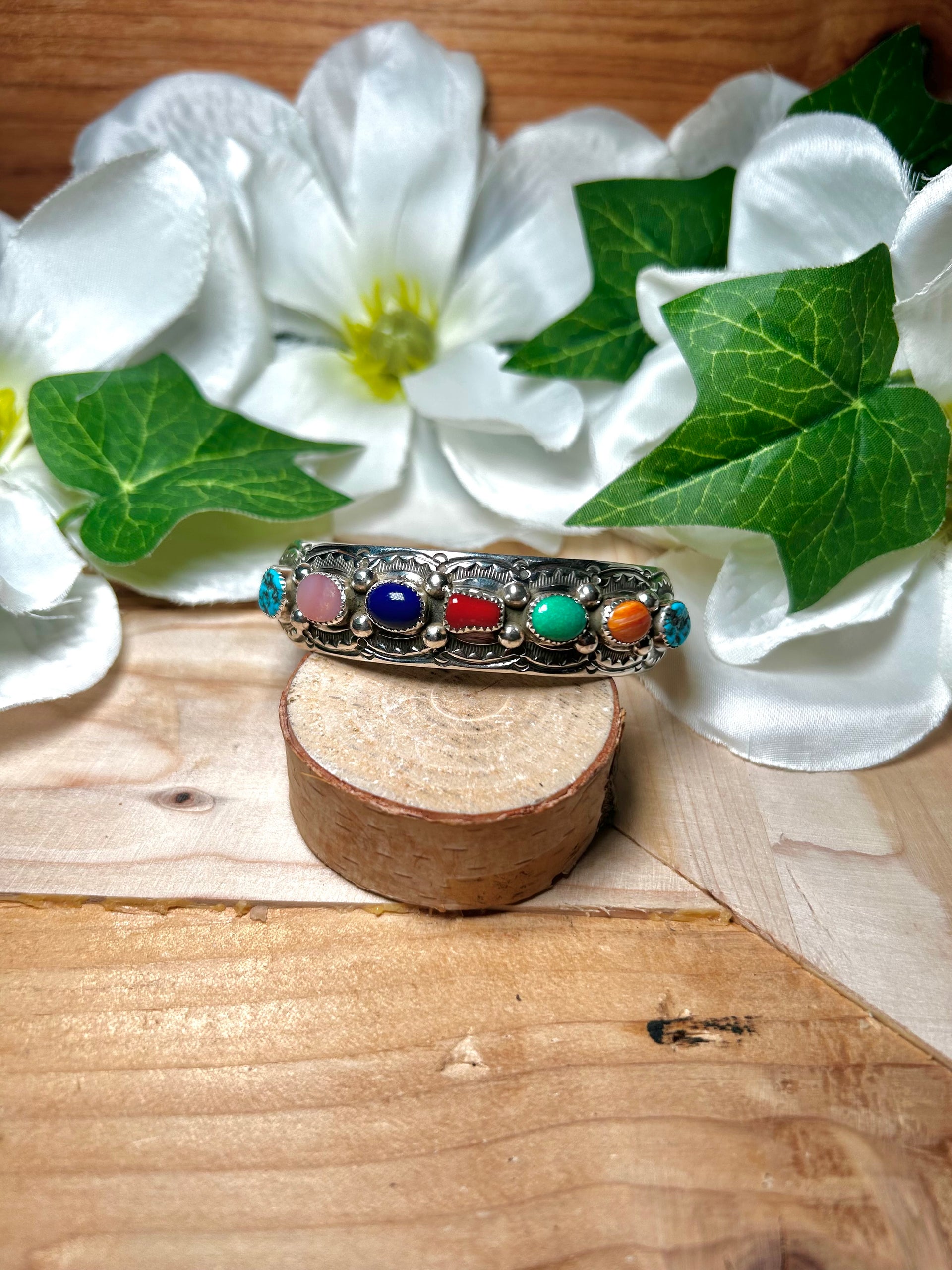 Grace Sliver Multi Stone & Sterling Silver Cuff Bracelet