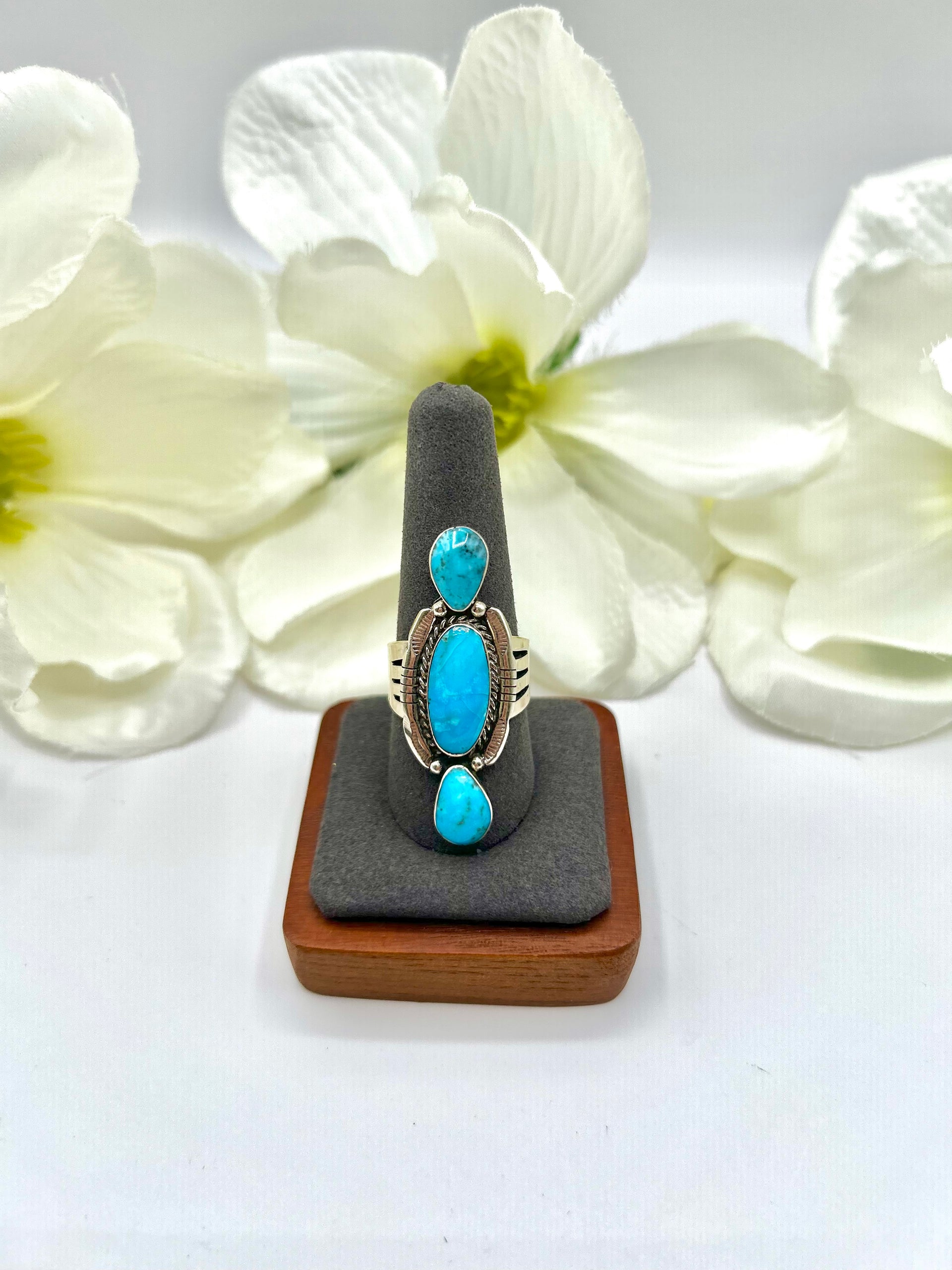 Navajo Made Kingman Turquoise & Sterling Silver Ring Size 9.5