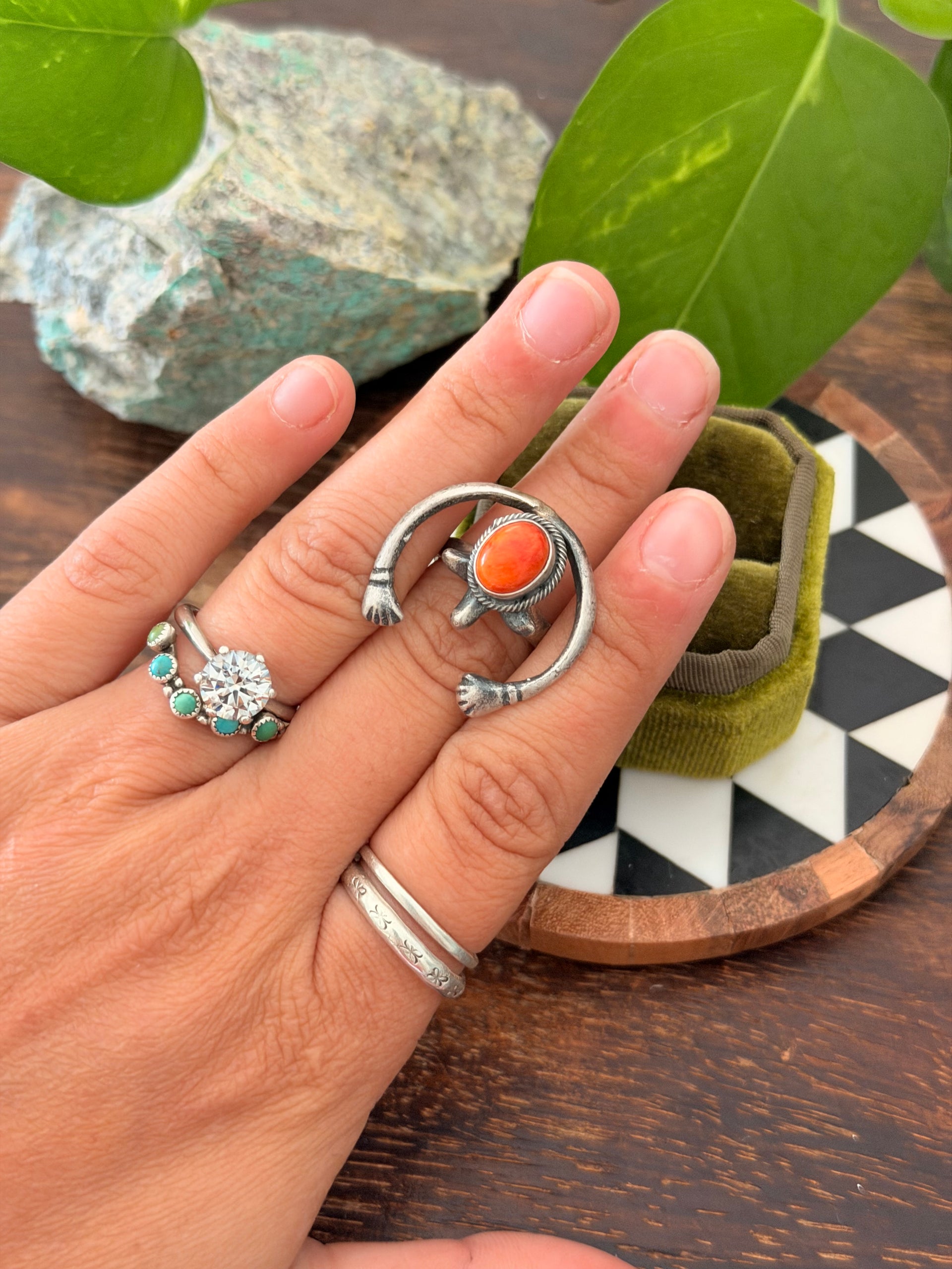 Navajo Made Spiny Oyster & Sterling Silver Naja Ring Size 6