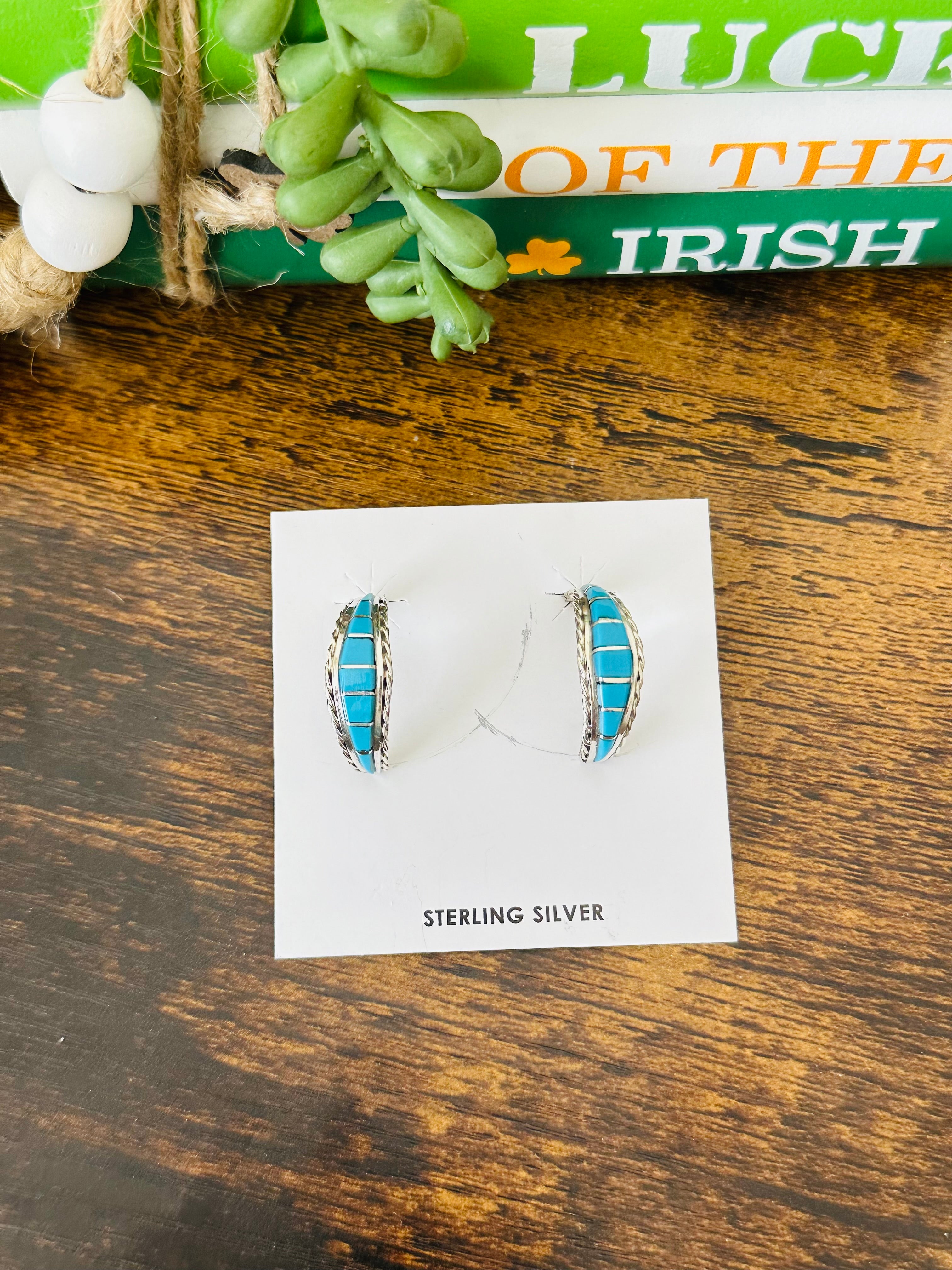 Malcom Chavez Kingman Turquoise & Sterling Silver Hoop Earrings