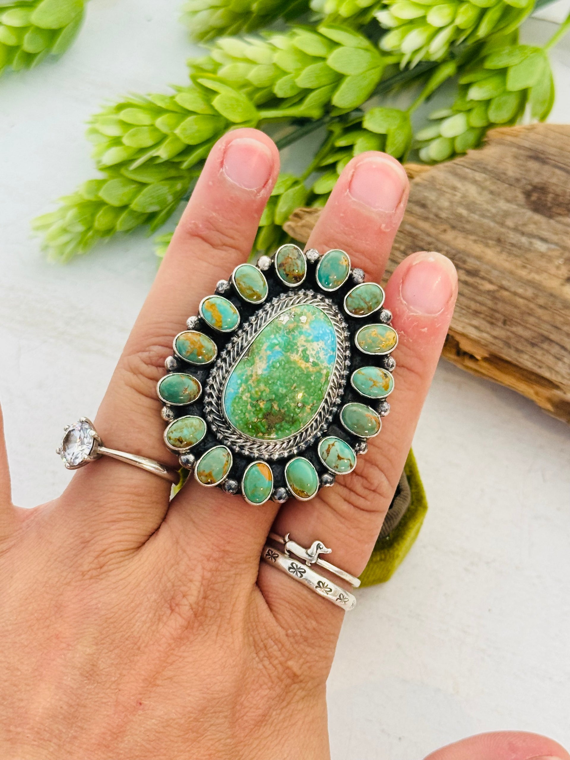 Tom Lewis Multi Turquoise & Sterling Silver Cluster Adjustable Ring