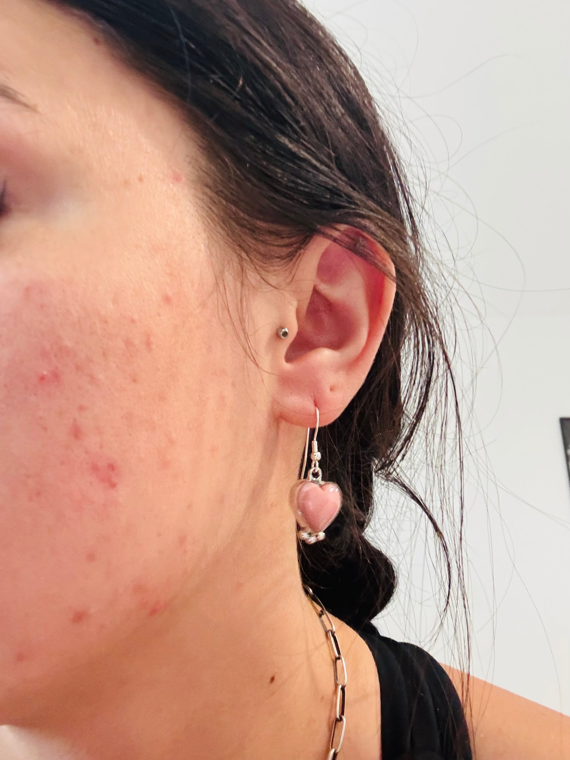 Southwest Made Pink Conch & Sterling Silver Dangle Earrings