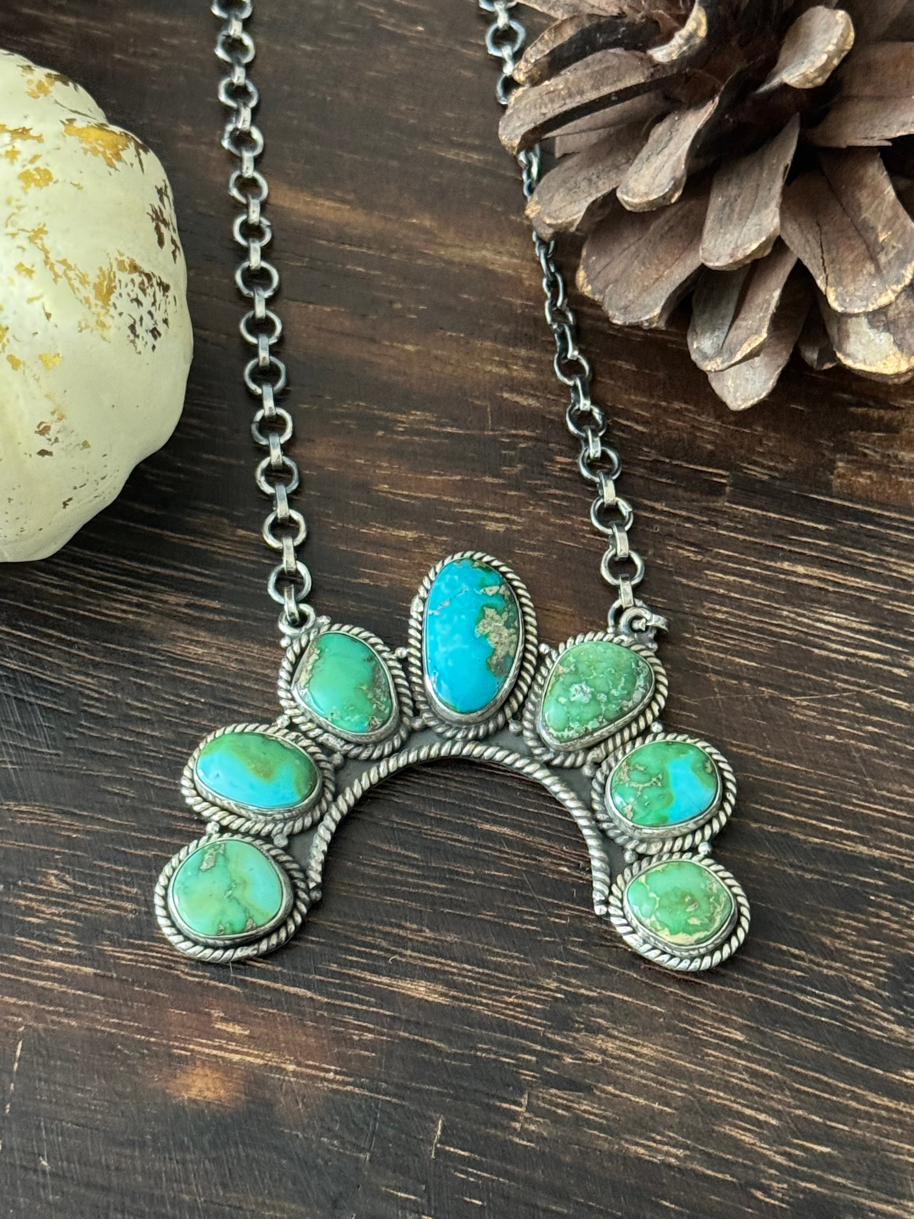 Southwest Sonoran Mountain Turquoise & Sterling Silver Cluster Necklace