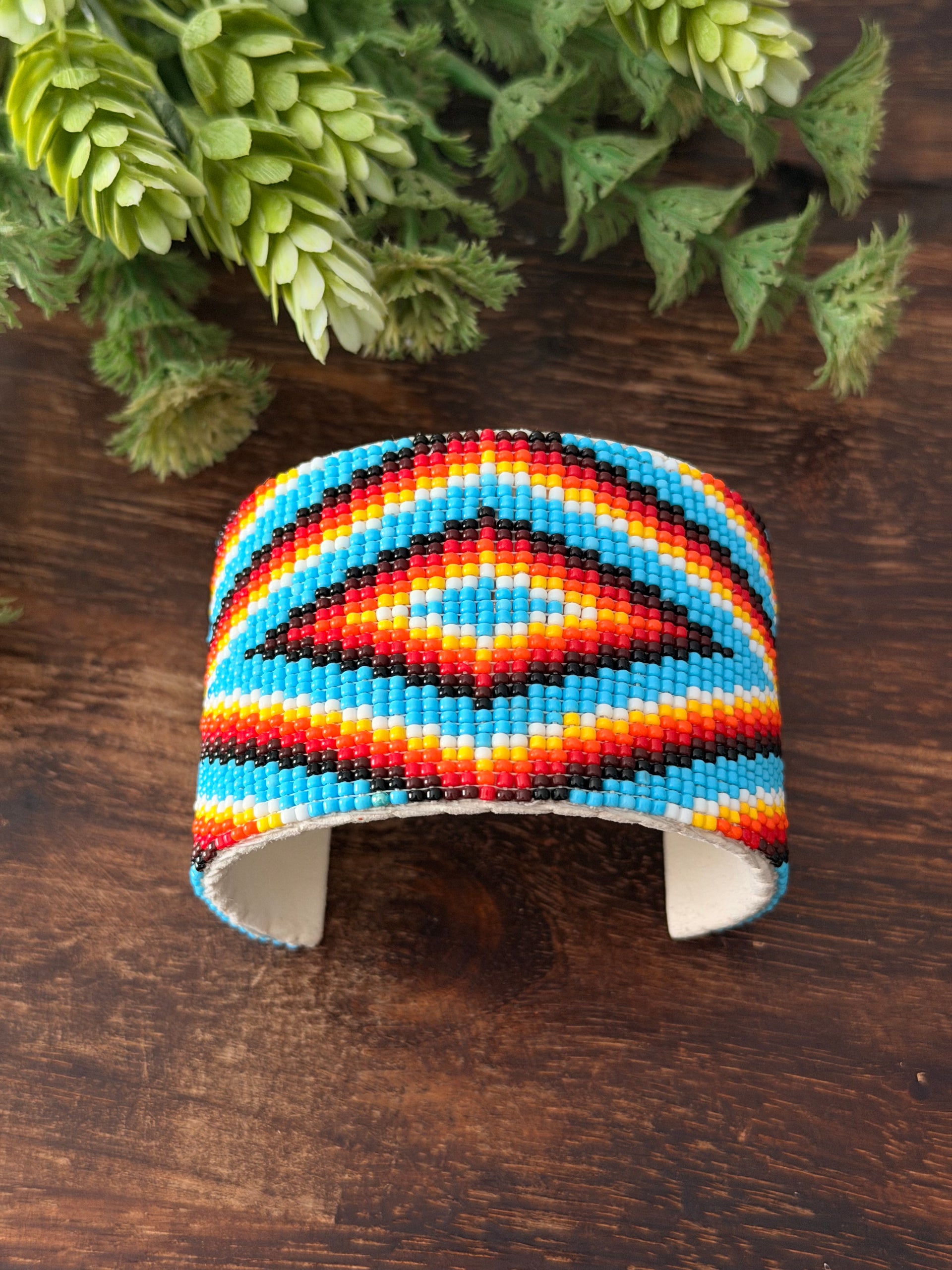 Navajo Made Beaded/Leather Cuff Bracelet