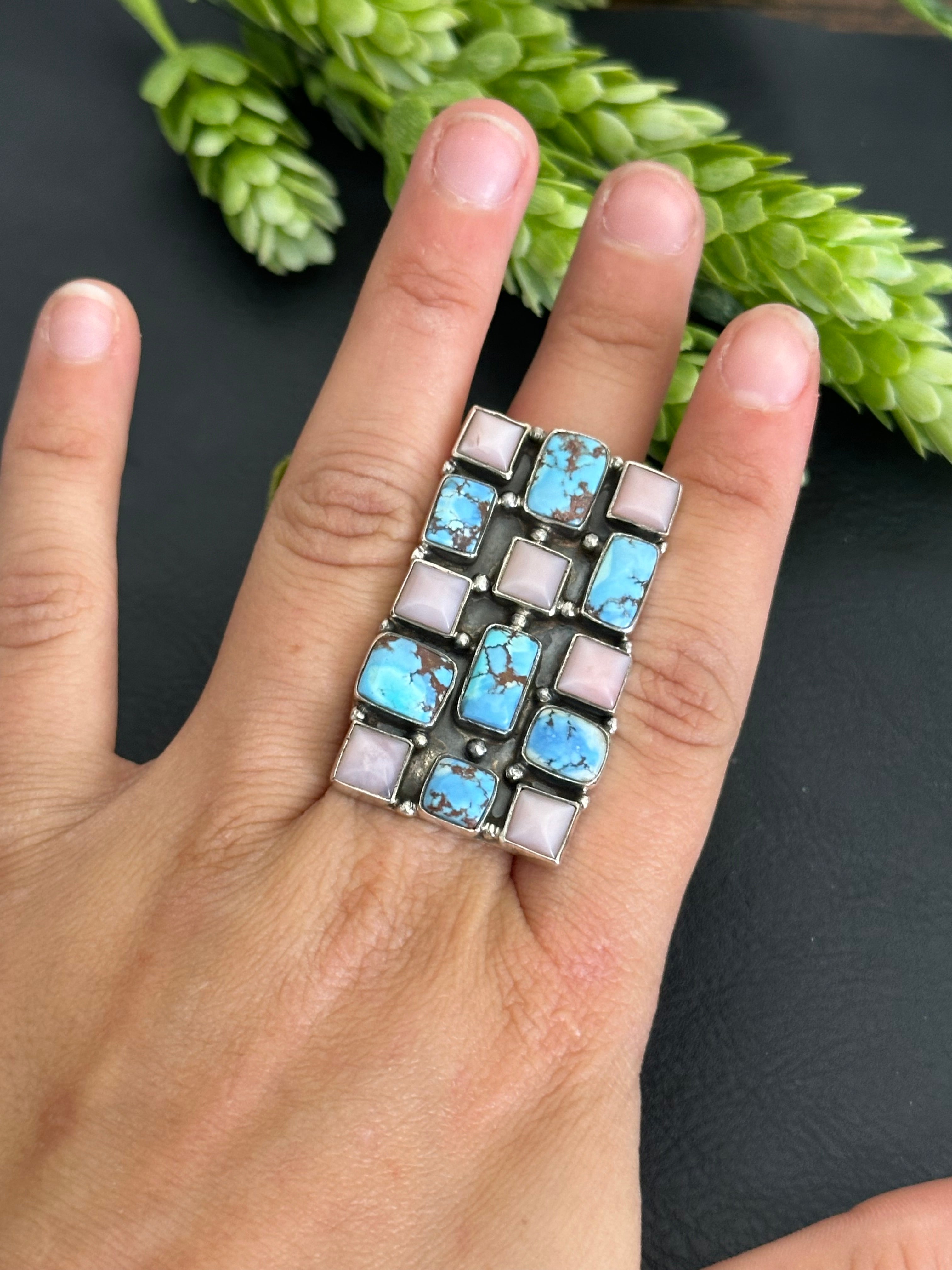 Southwest Handmade Multi Stone & Sterling Silver Adjustable Cluster Ring