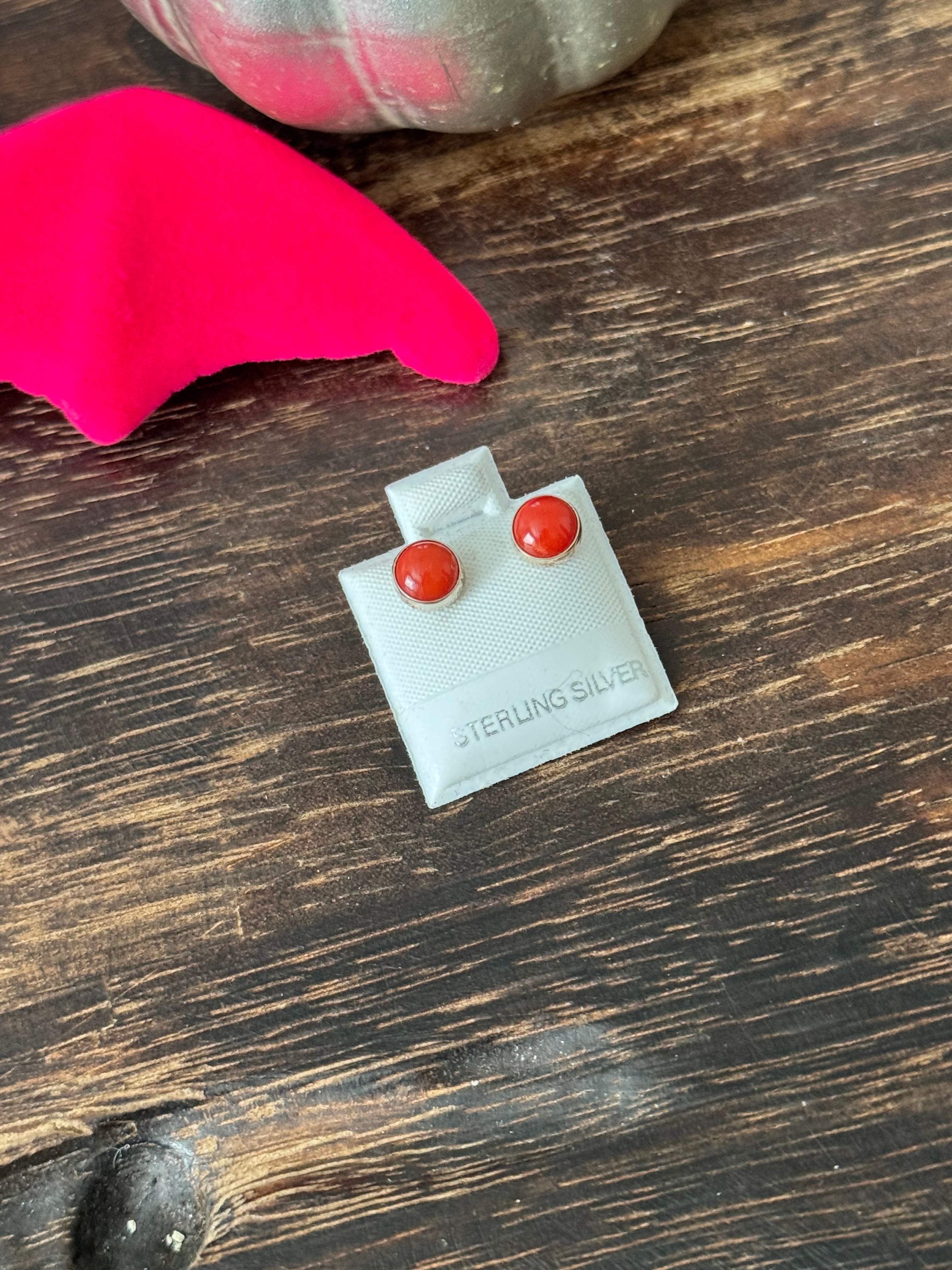 Southwest Handmade Italian Coral & Sterling Silver Post Earrings