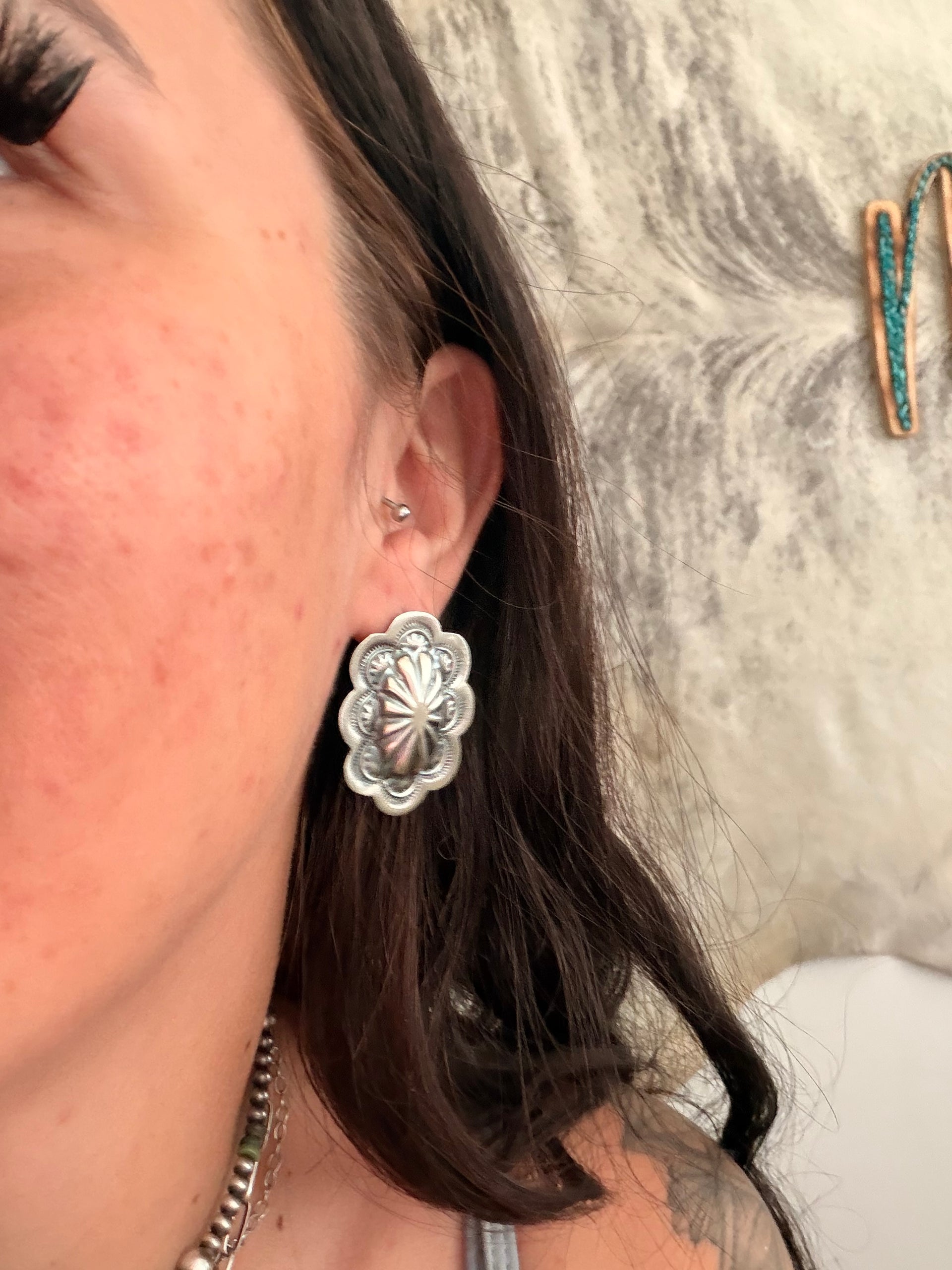 Lavina Begay Sterling Silver Post Concho Earrings