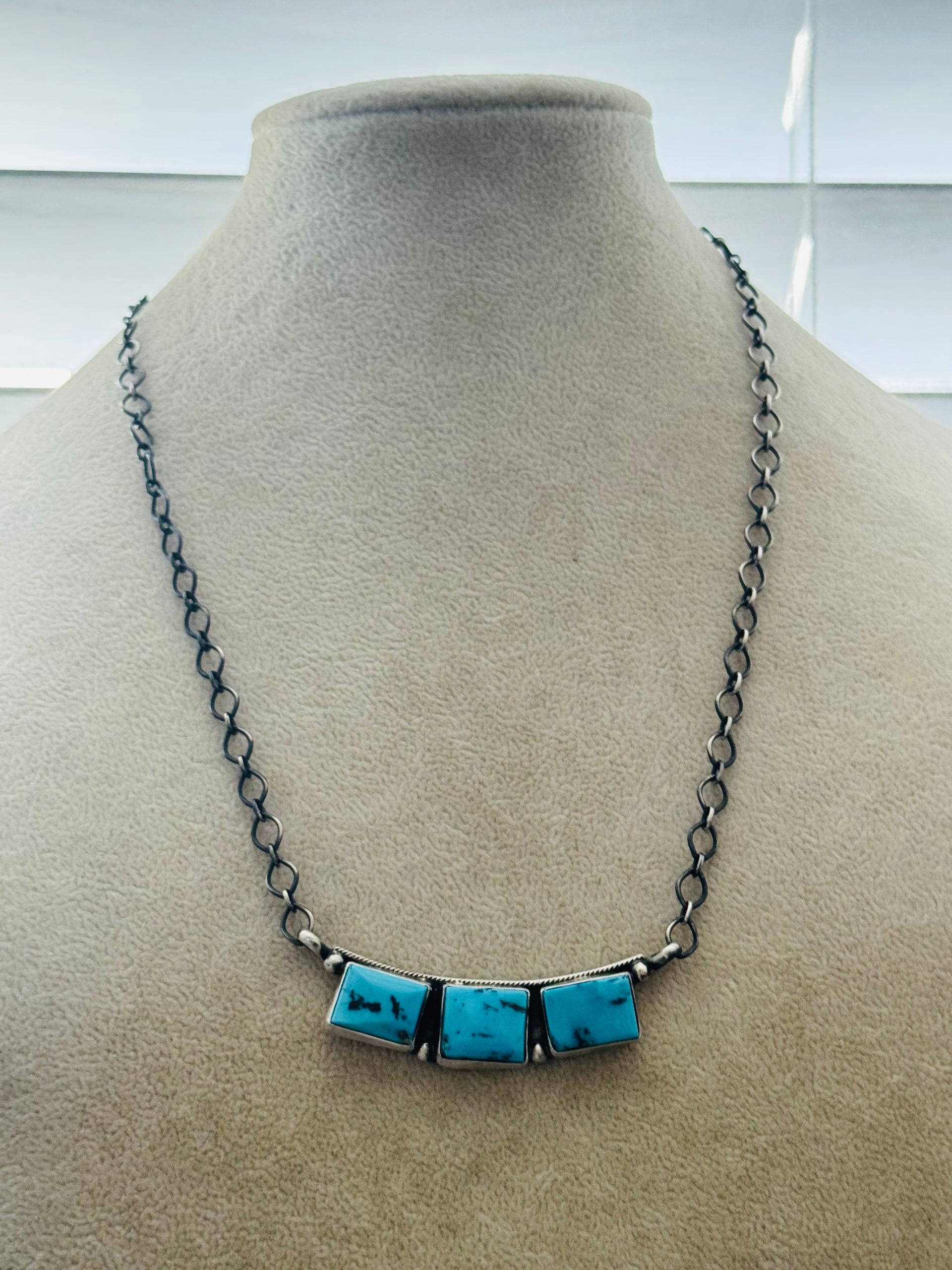 Darrin Livingston Natural Sleeping Beauty Turquoise & Sterling Silver Bar Necklace