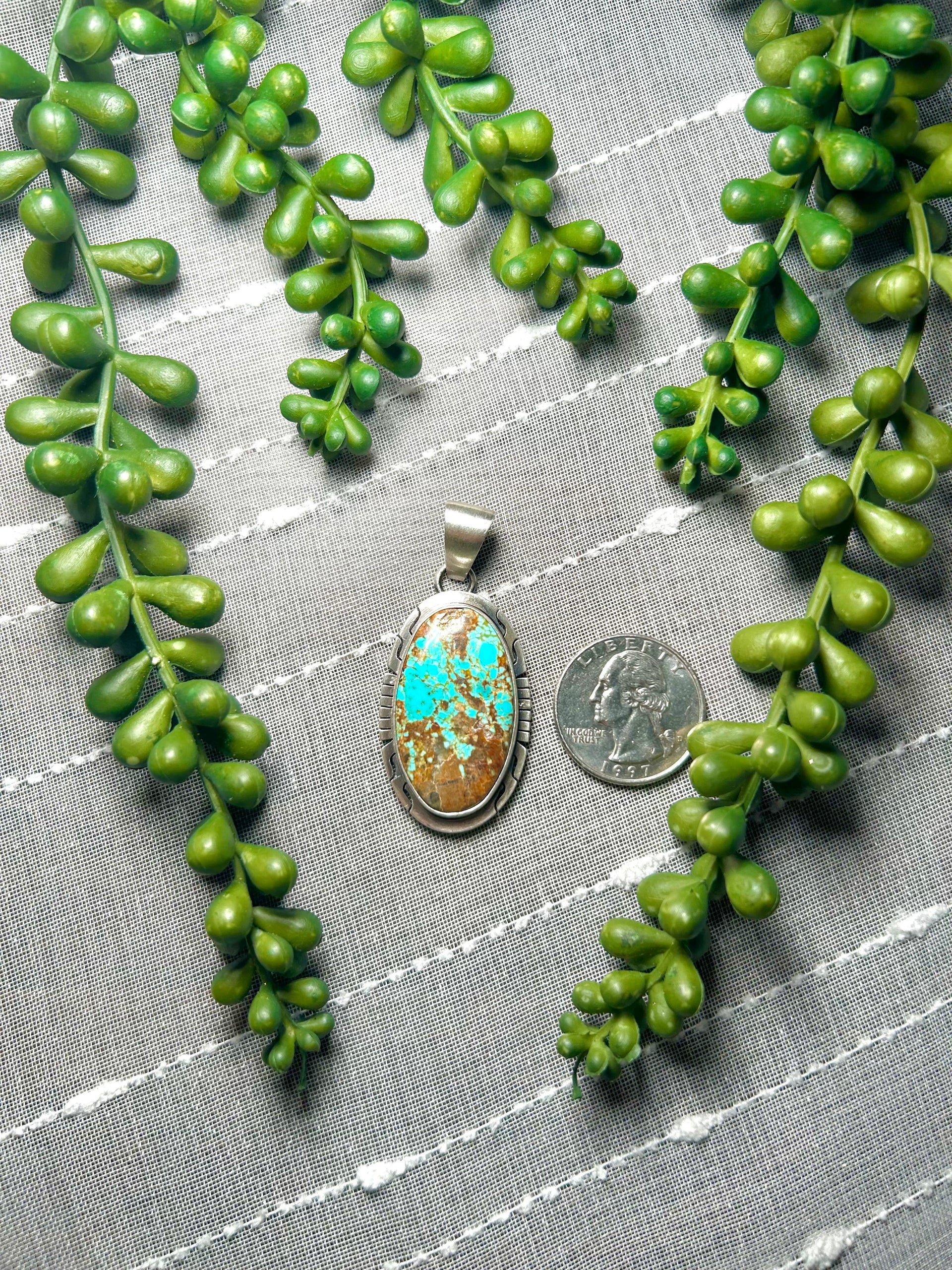 Navajo Made #8 Turquoise & Sterling Silver Pendant