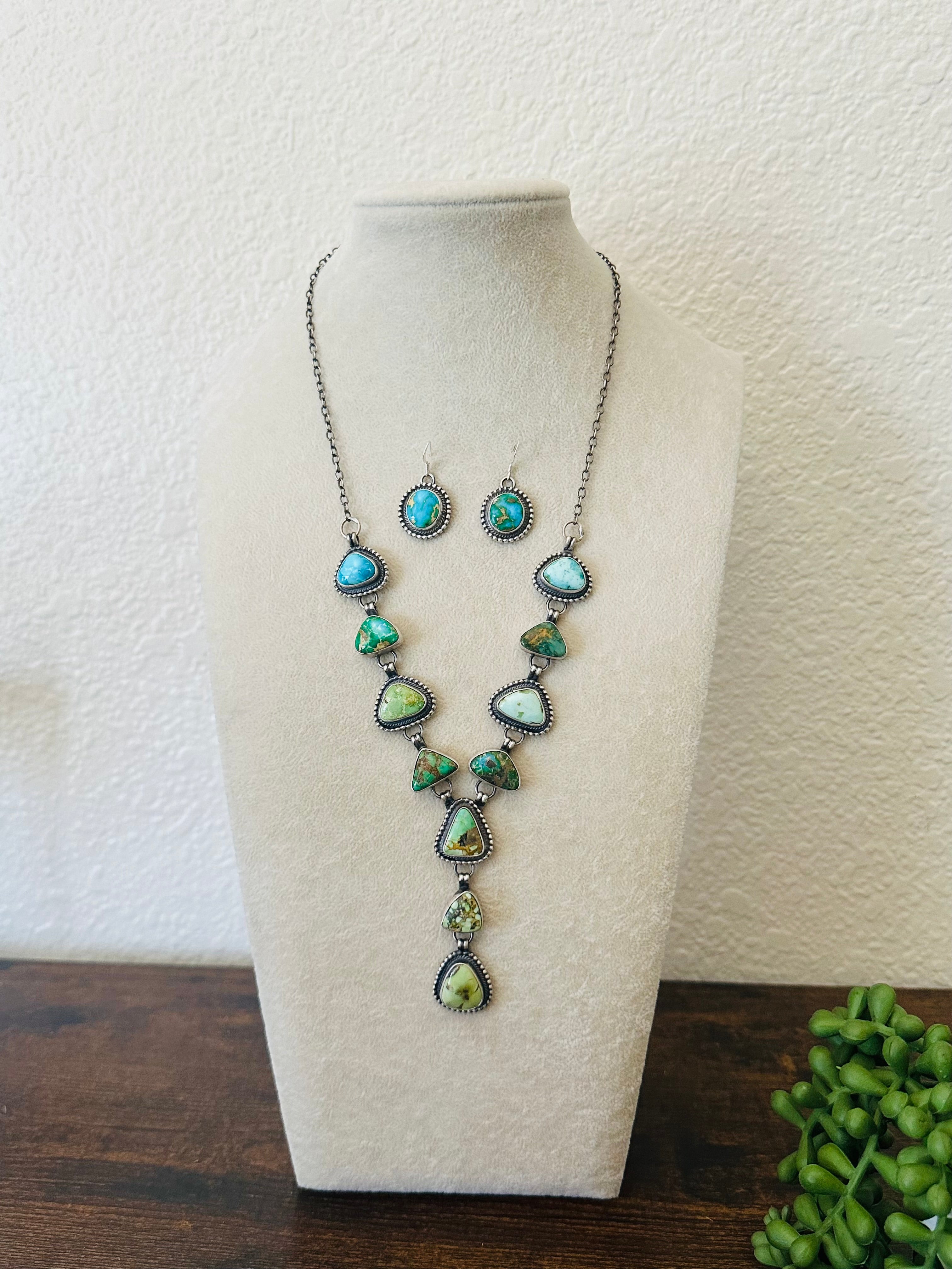 Dave Skeets Sonoran Mountain Turquoise & Sterling Silver Lariat Necklace Set