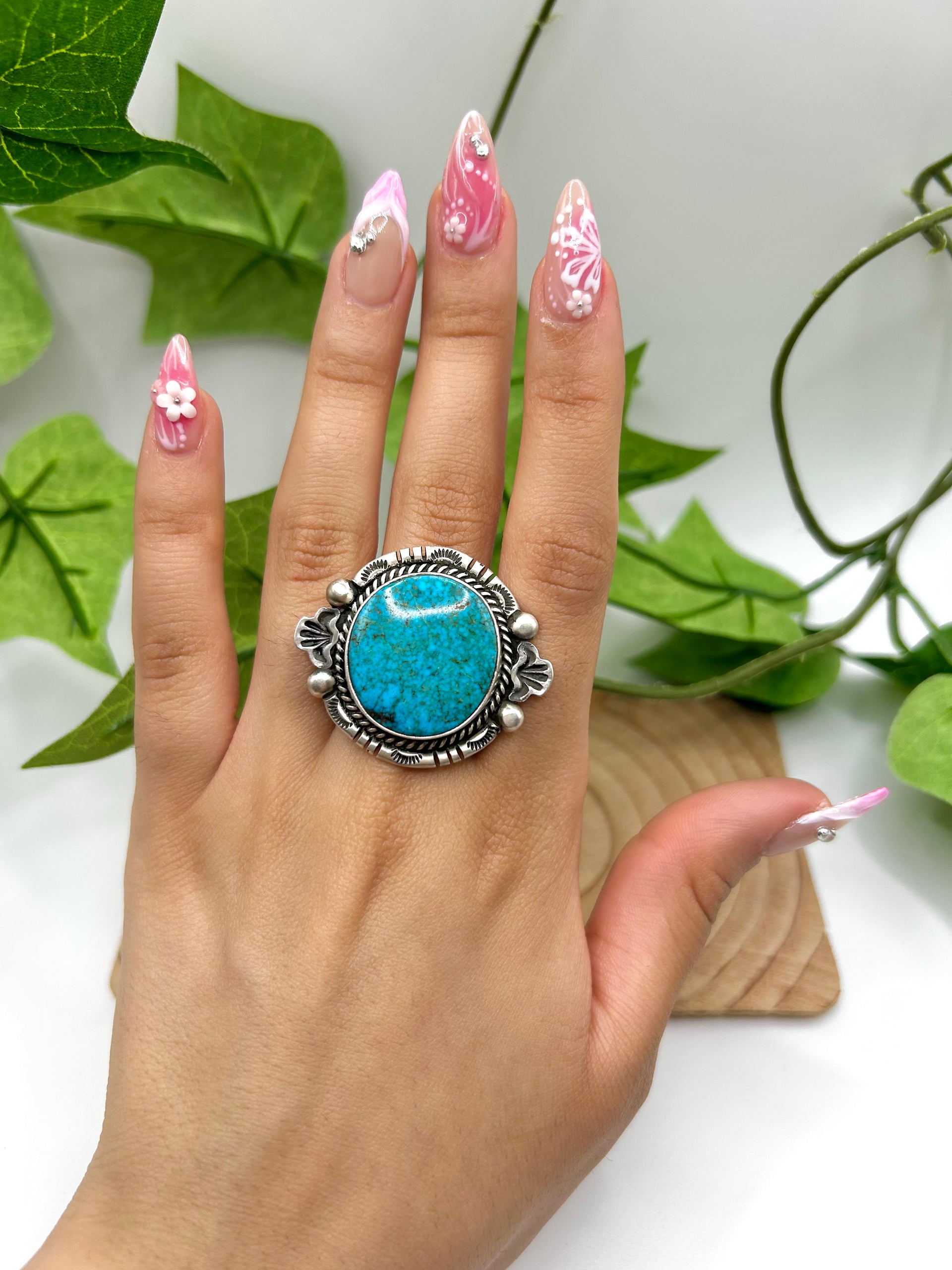 Fred Francis Highgrade Kingman Turquoise & Sterling Silver Adjustable Ring