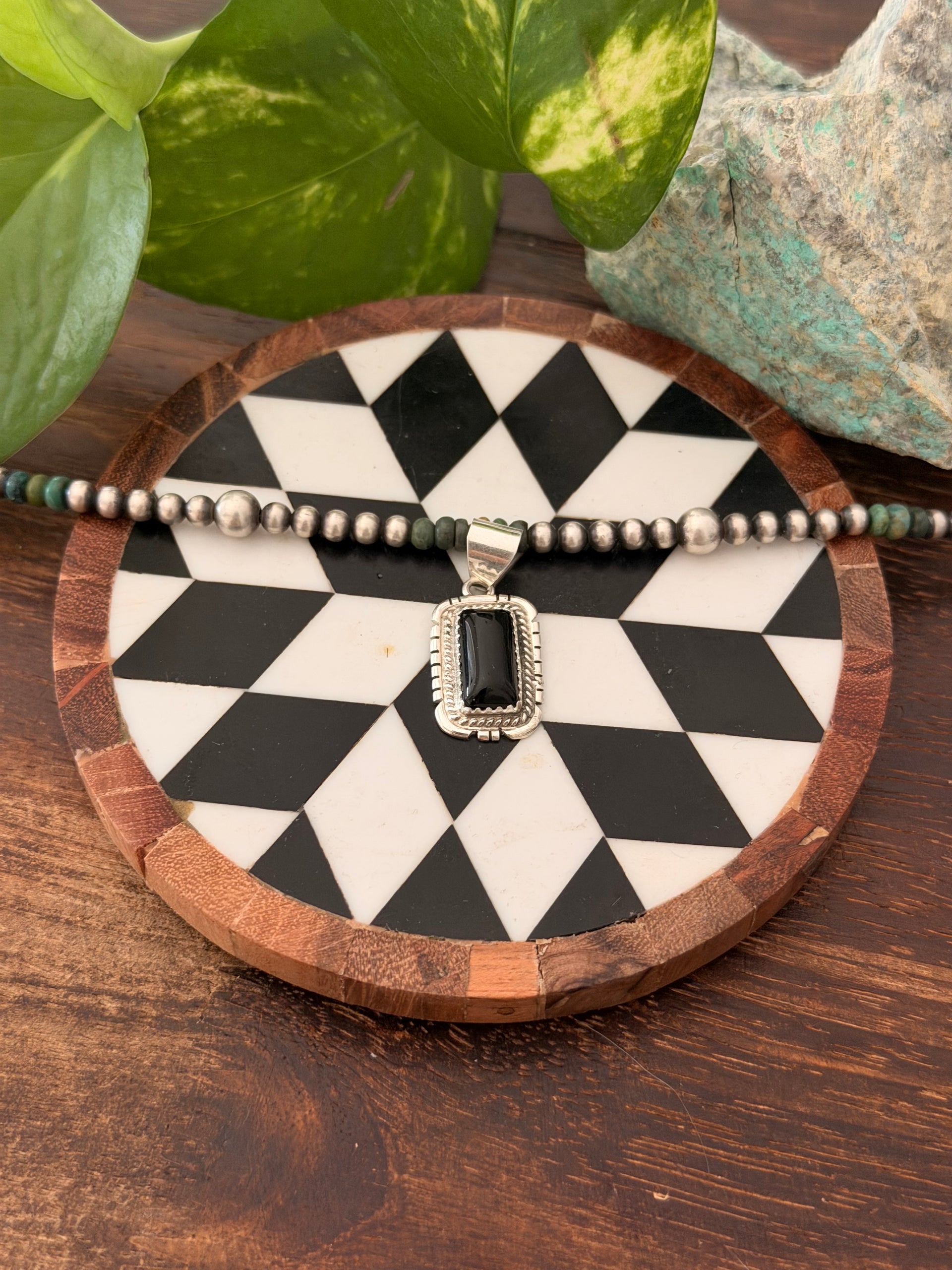 Navajo Made Onyx & Sterling Silver Pendant