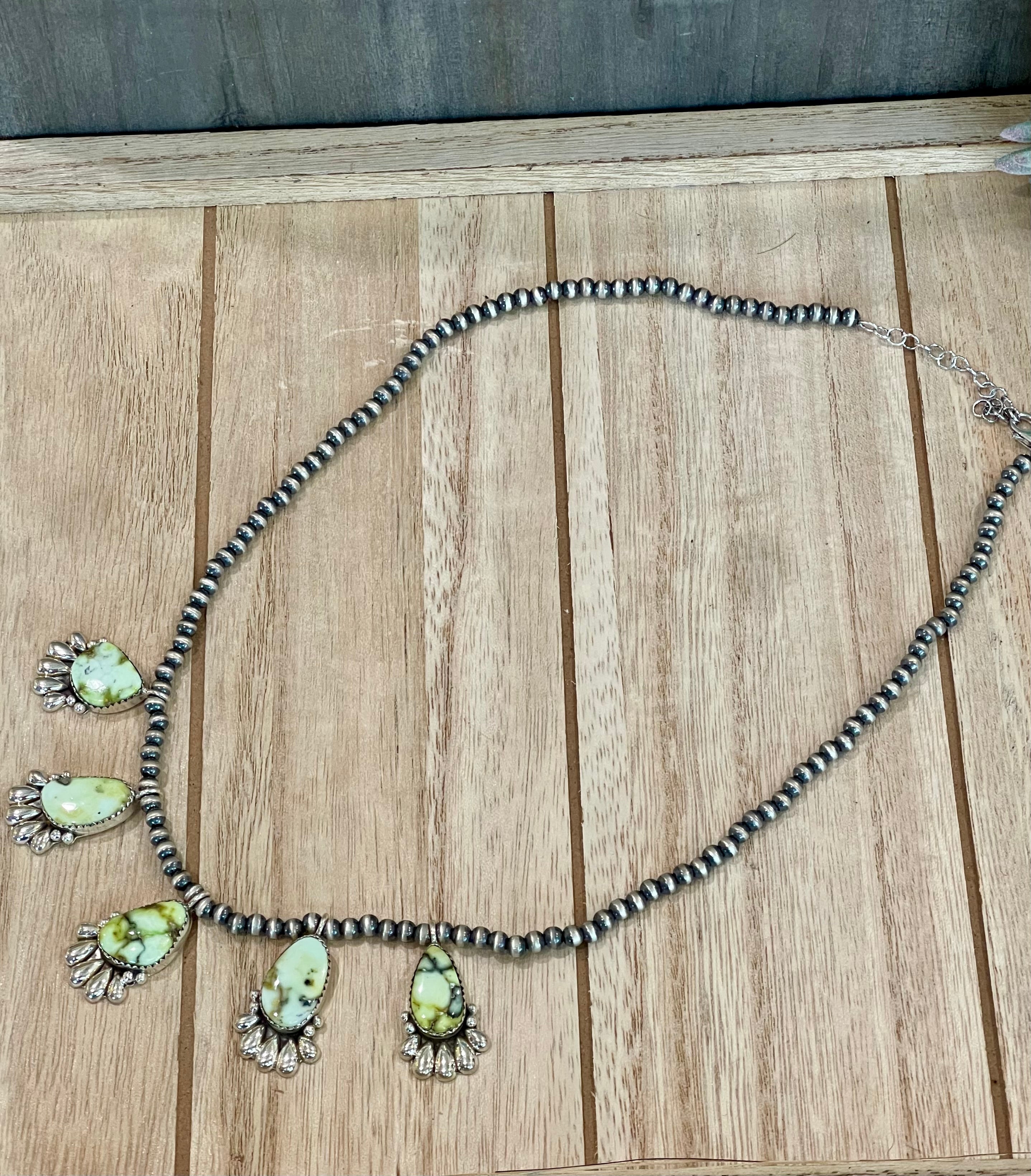 Southwest Handmade Palomino Variscite & Sterling Silver 5 Stone Necklace