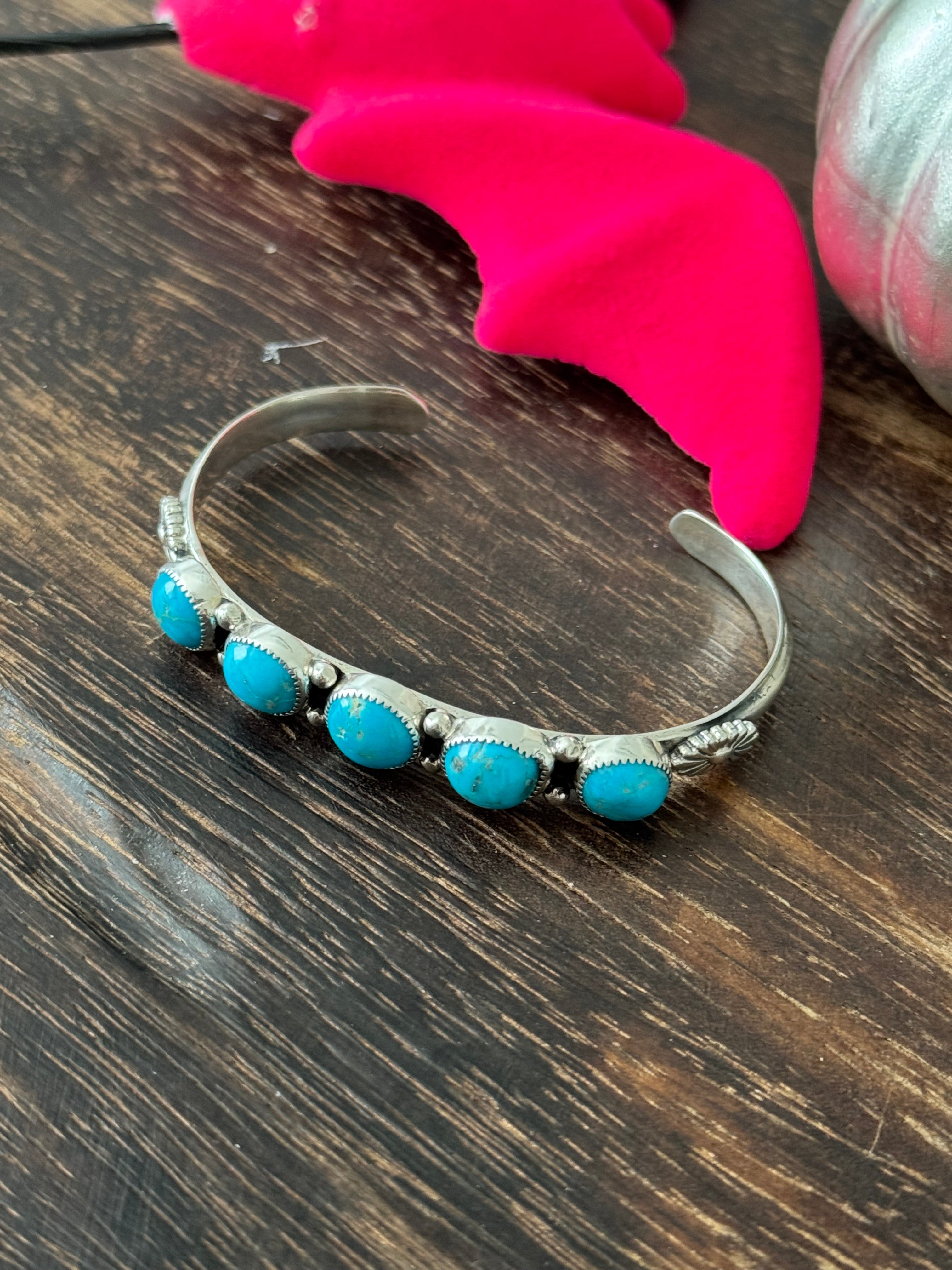 Navajo Made Kingman Turquoise & Sterling Silver Cuff Bracelet