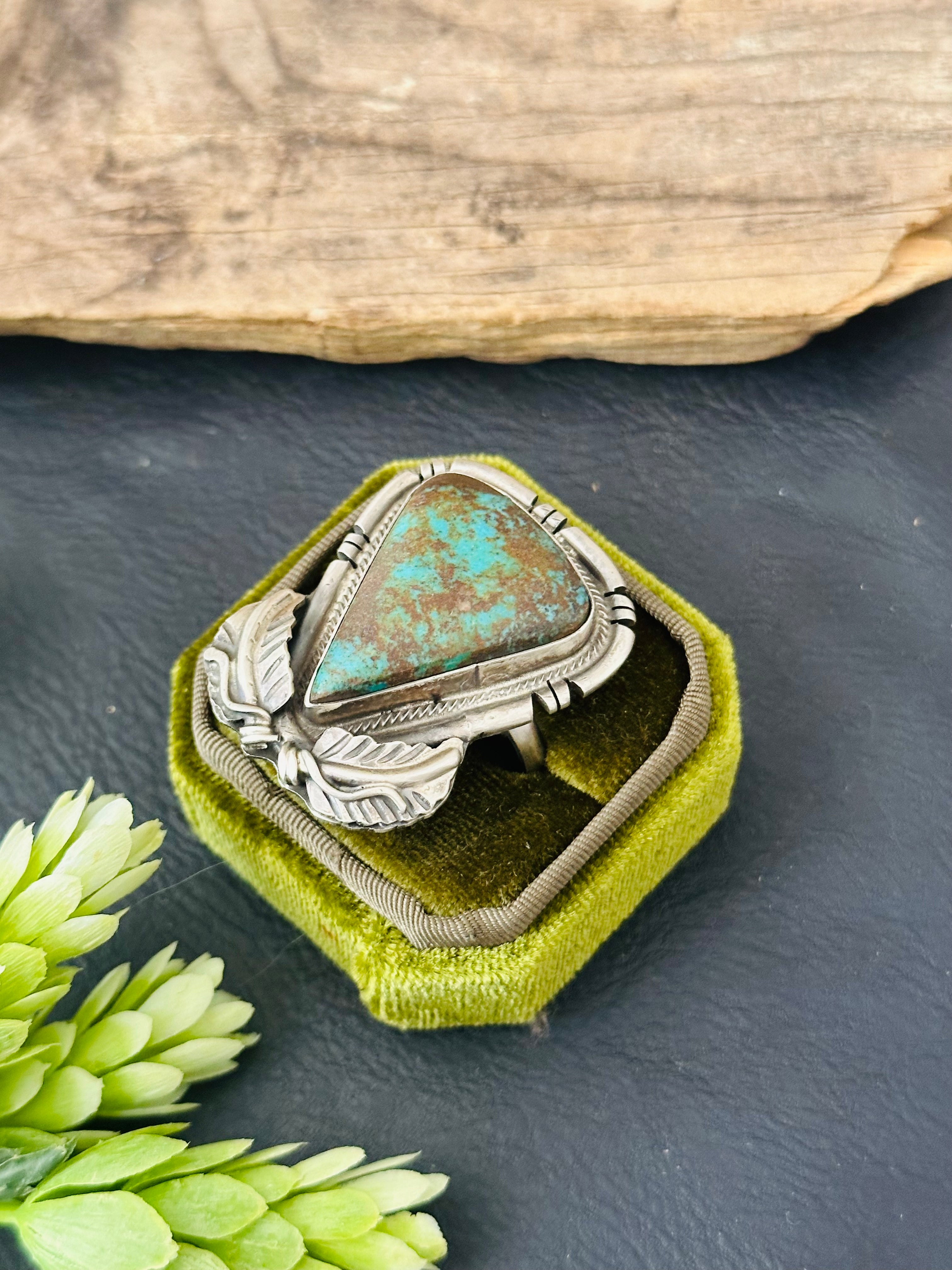 Navajo Made Royston Turquoise & Sterling Silver Adjustable Ring