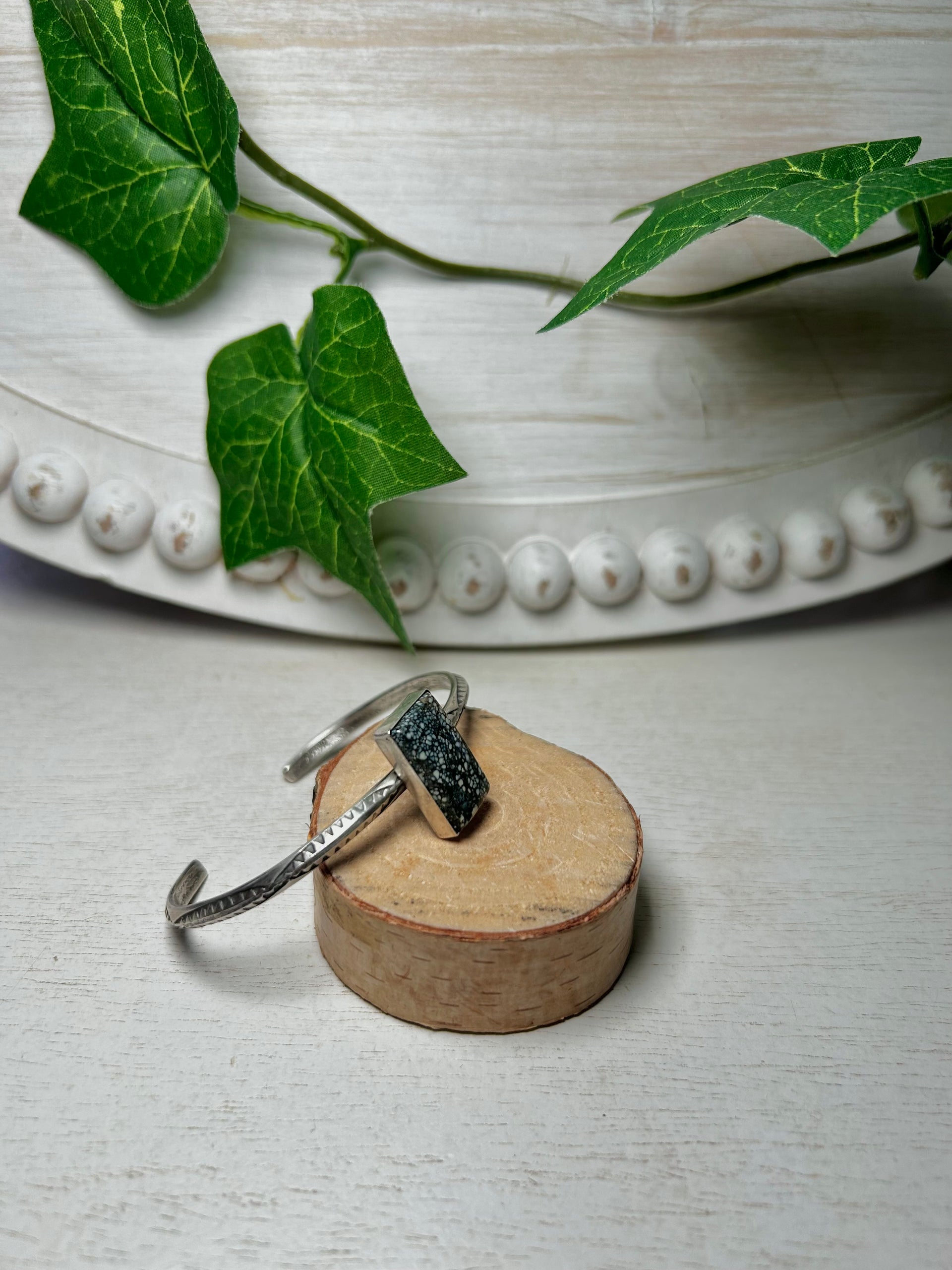 Navajo Made New Lander Varicsite & Sterling Silver Cuff Bracelet