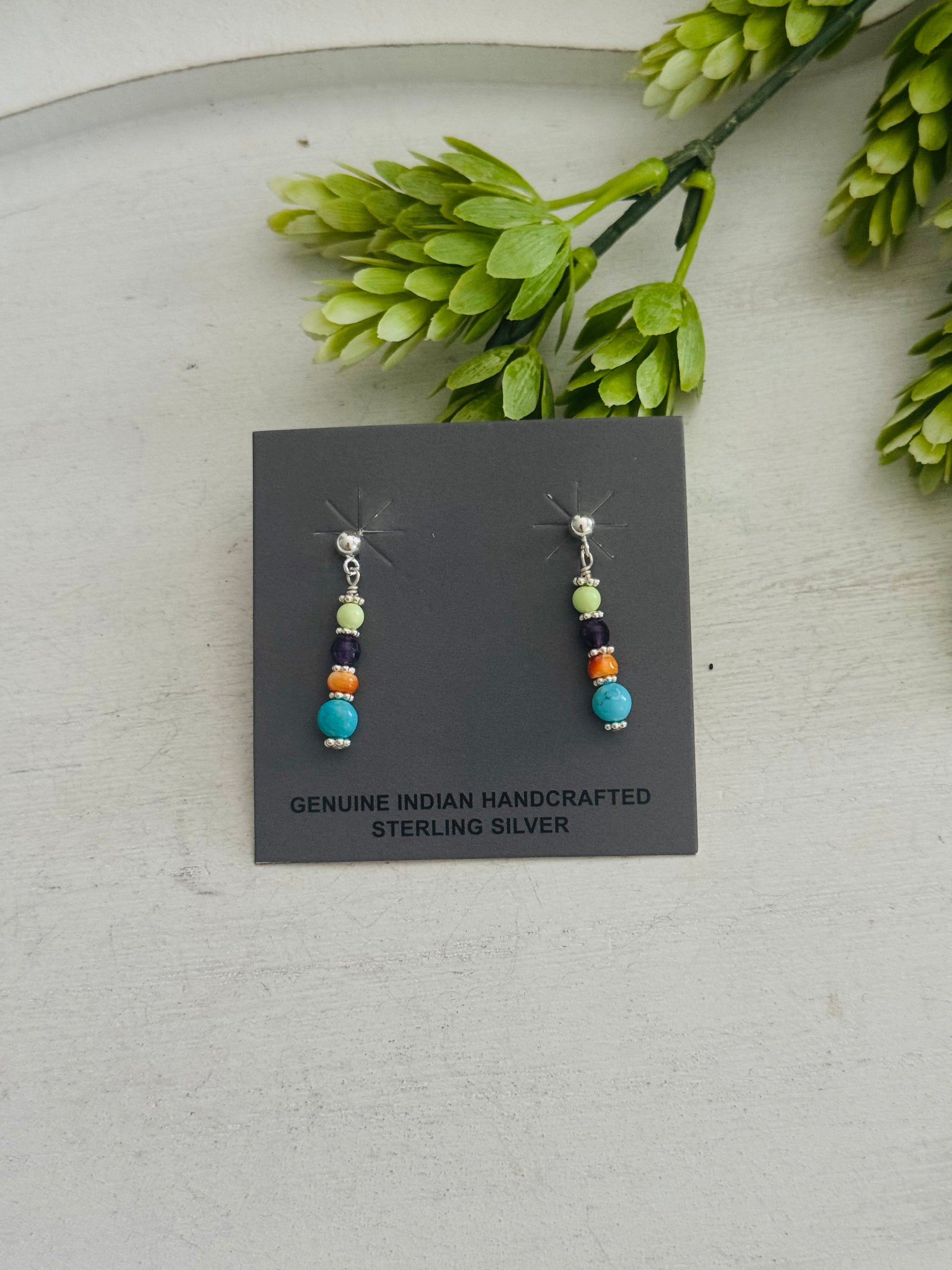 Corraine Smith Multi Stone & Sterling Silver Beaded Dangle Earrings