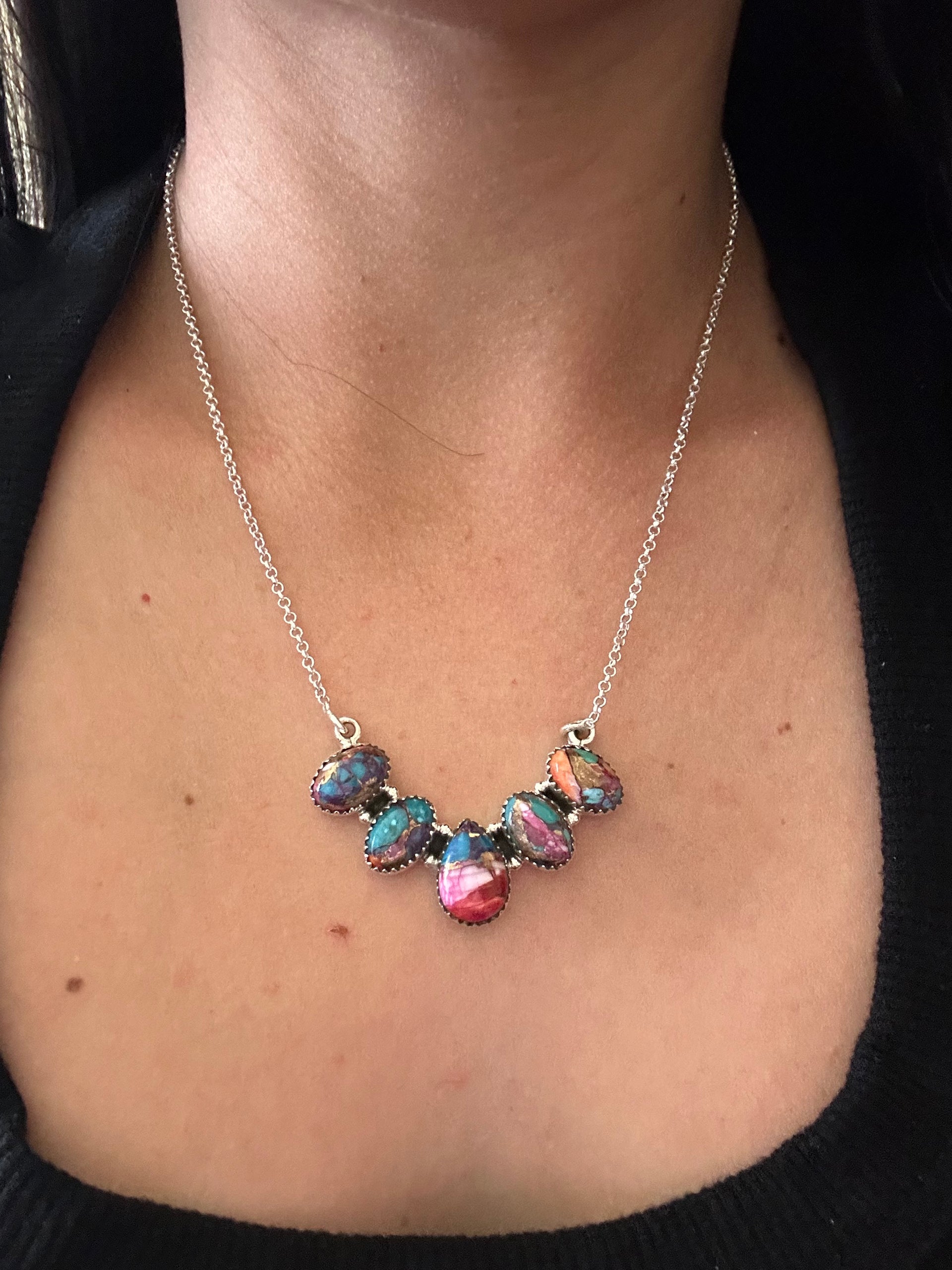 Southwest Made Mohave Turquoise & Sterling Silver Necklace