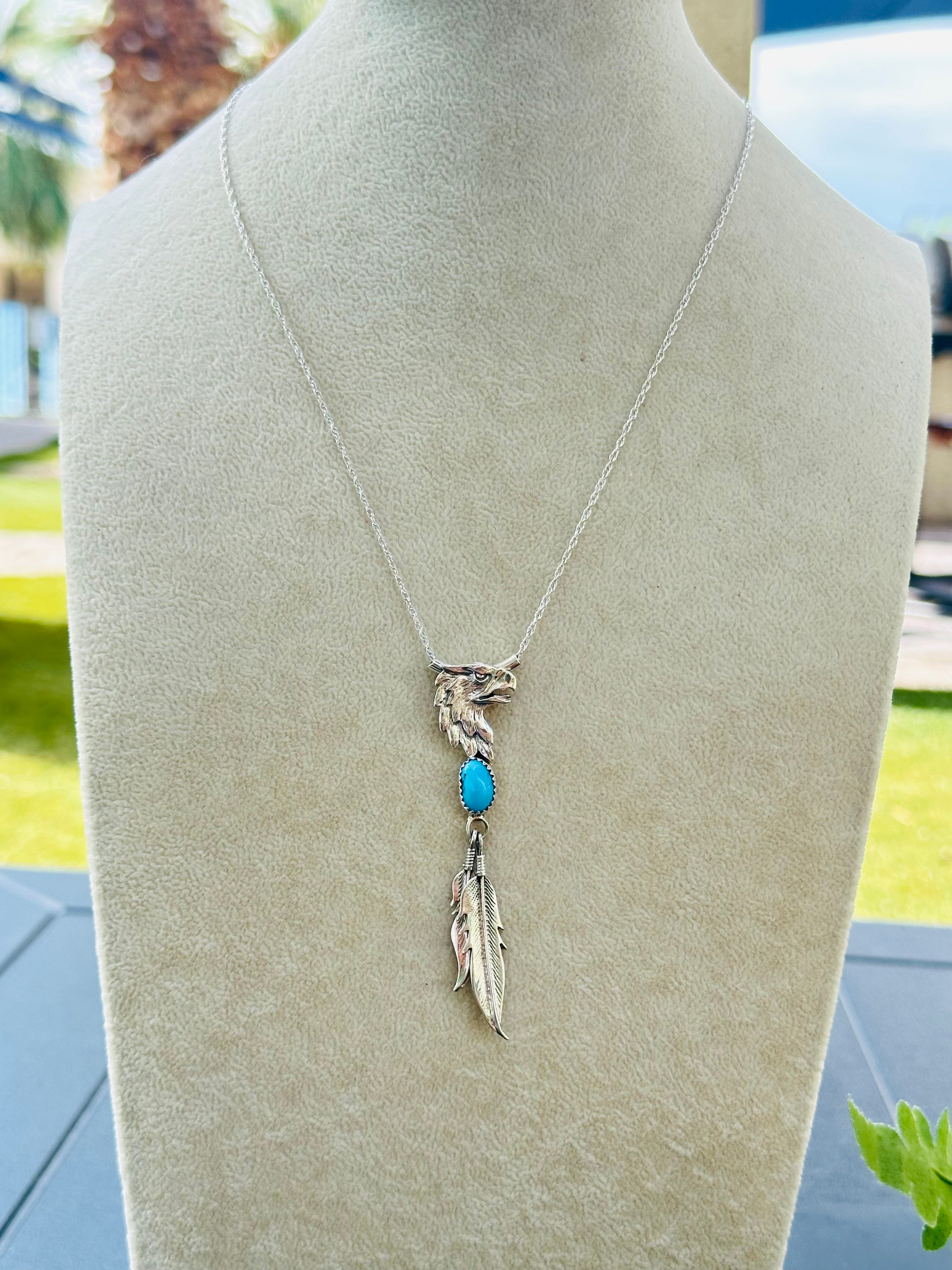 Genevieve Francisco Kingman Turquoise & Sterling Silver Bald Eagle Necklace