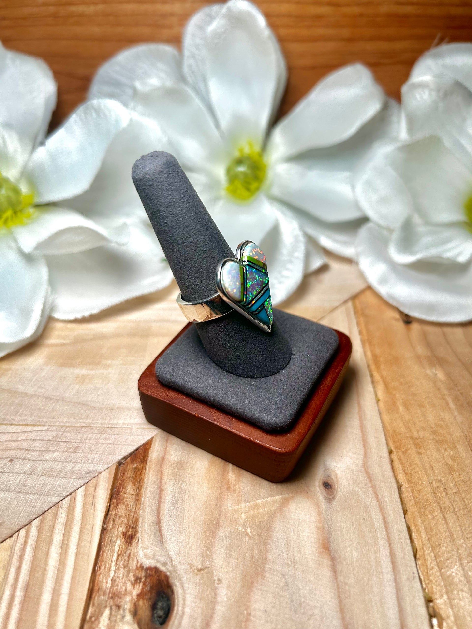 Navajo Made Multi Stone & Sterling Silver Ring Size 8.75