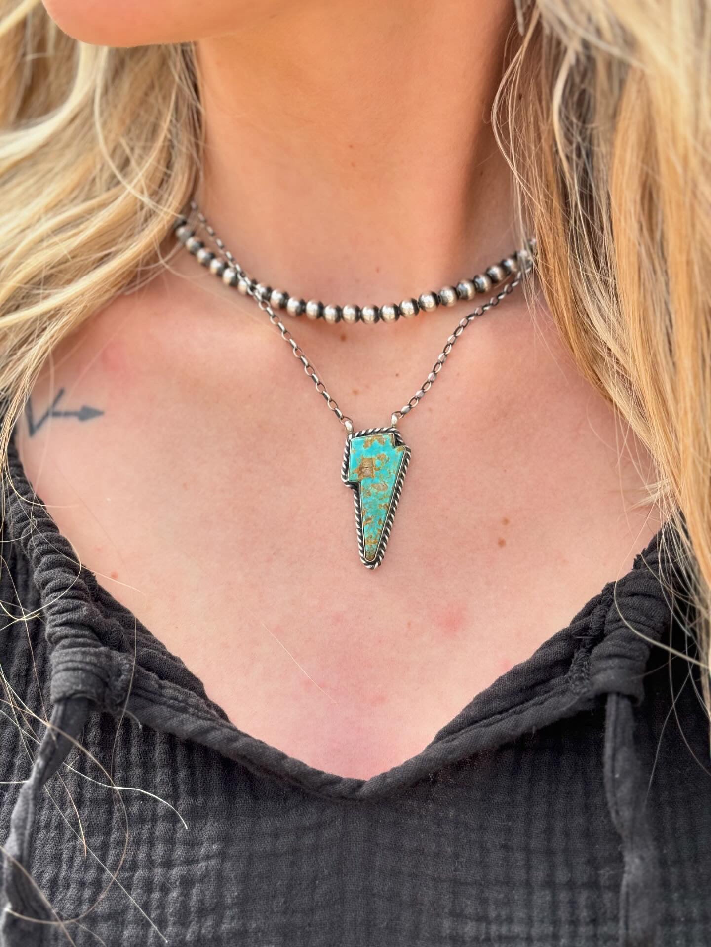 Donovan Skeets Kingman Turquoise & Sterling Silver Lightning Bolt Necklace