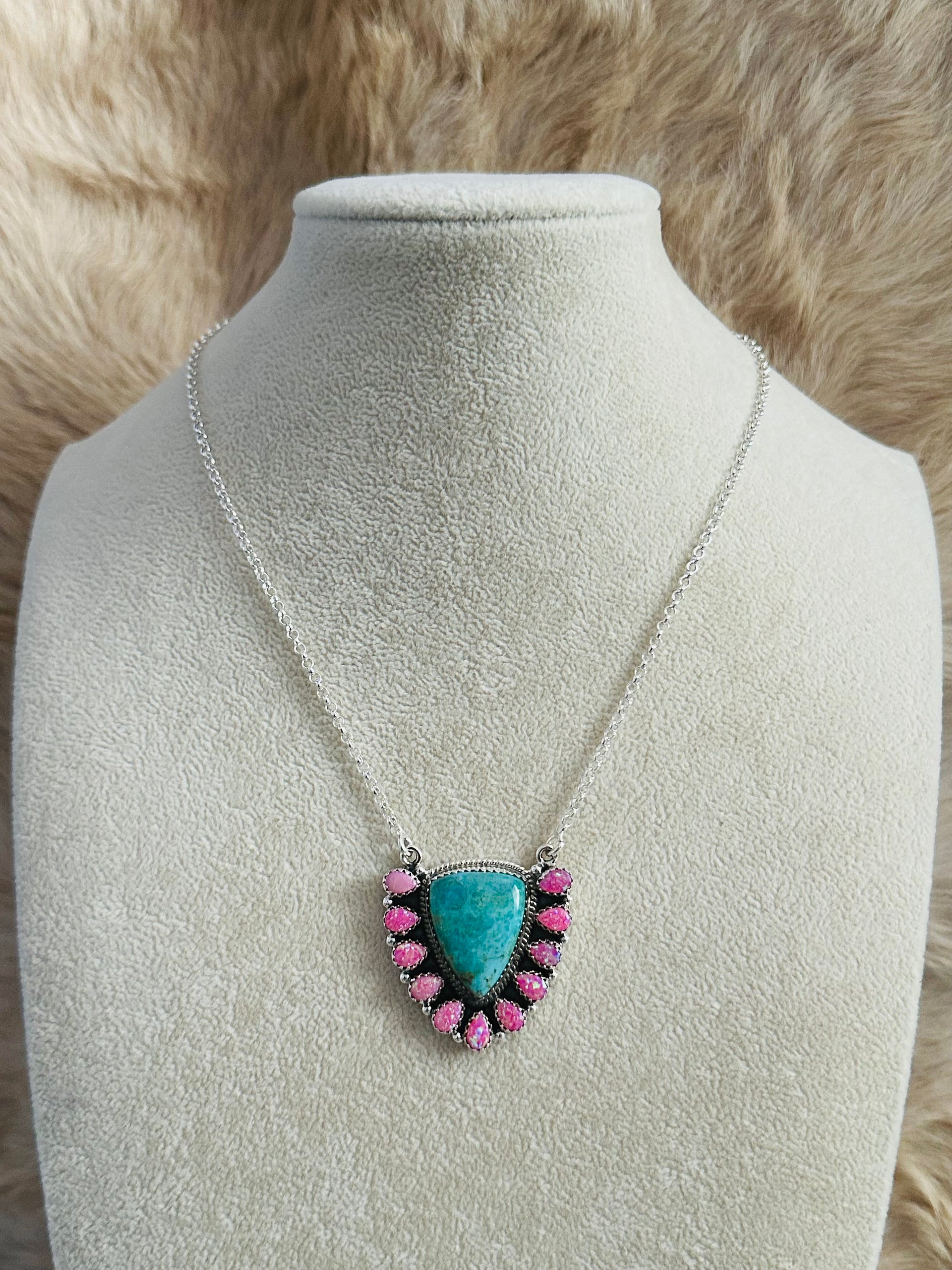 Southwest Handmade Multi Stone & Sterling Silver Cluster Necklace