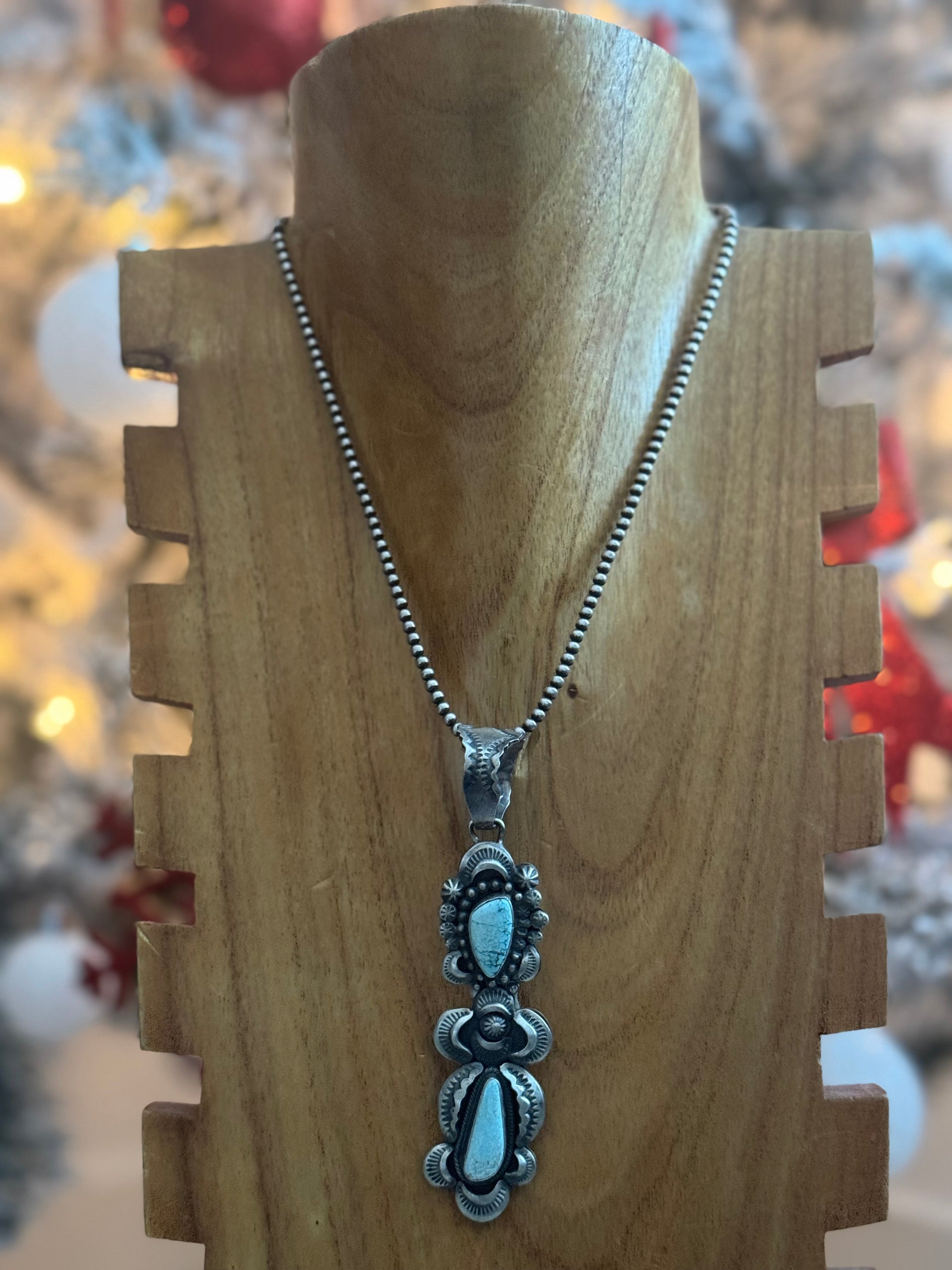 Gilbert Tom High Grade #8 Turquoise & Sterling Silver Pendant