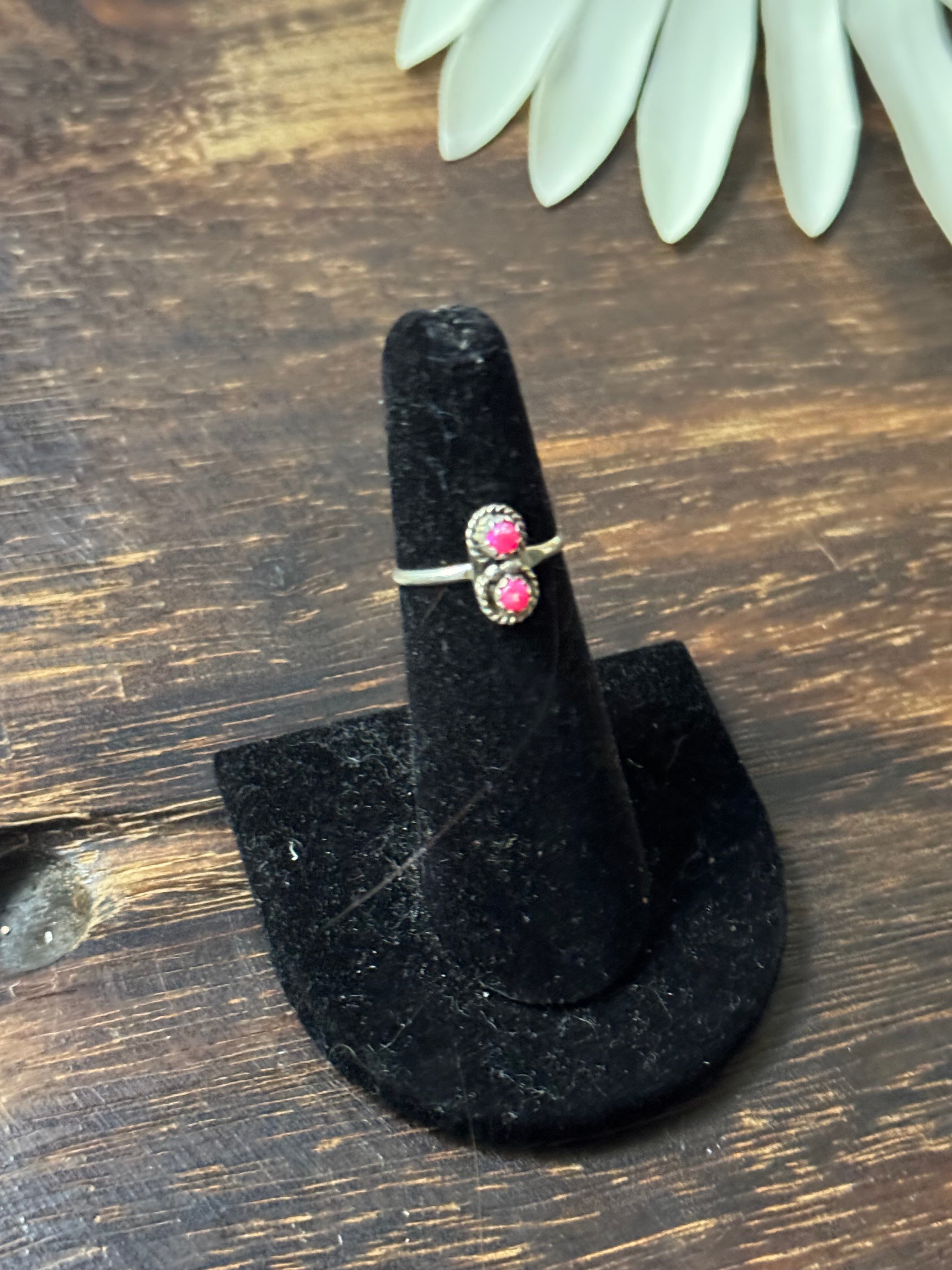 Navajo Made Pink Opal & Sterling Silver Adjustable Ring