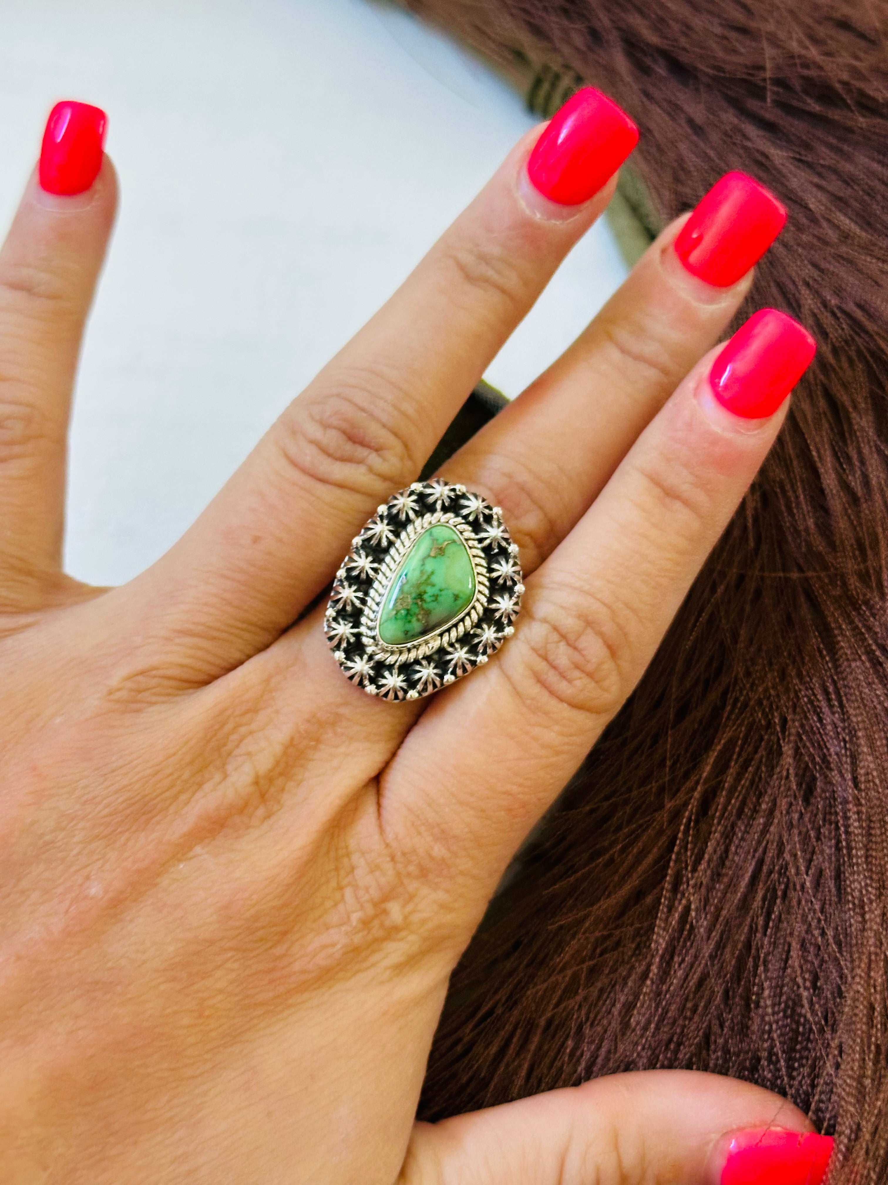 Southwest Handmade Sonoran Mountain Turquoise & Sterling Silver Ring Size 8.5