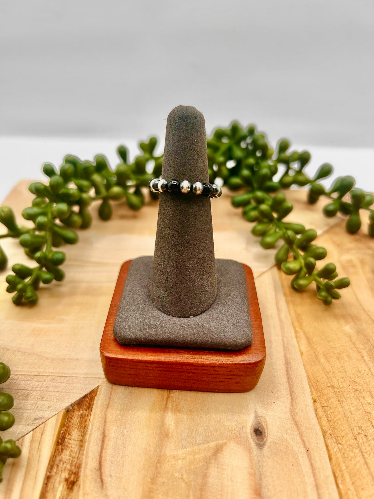 Navajo Made Onyx & Sterling Silver Strung Ring
